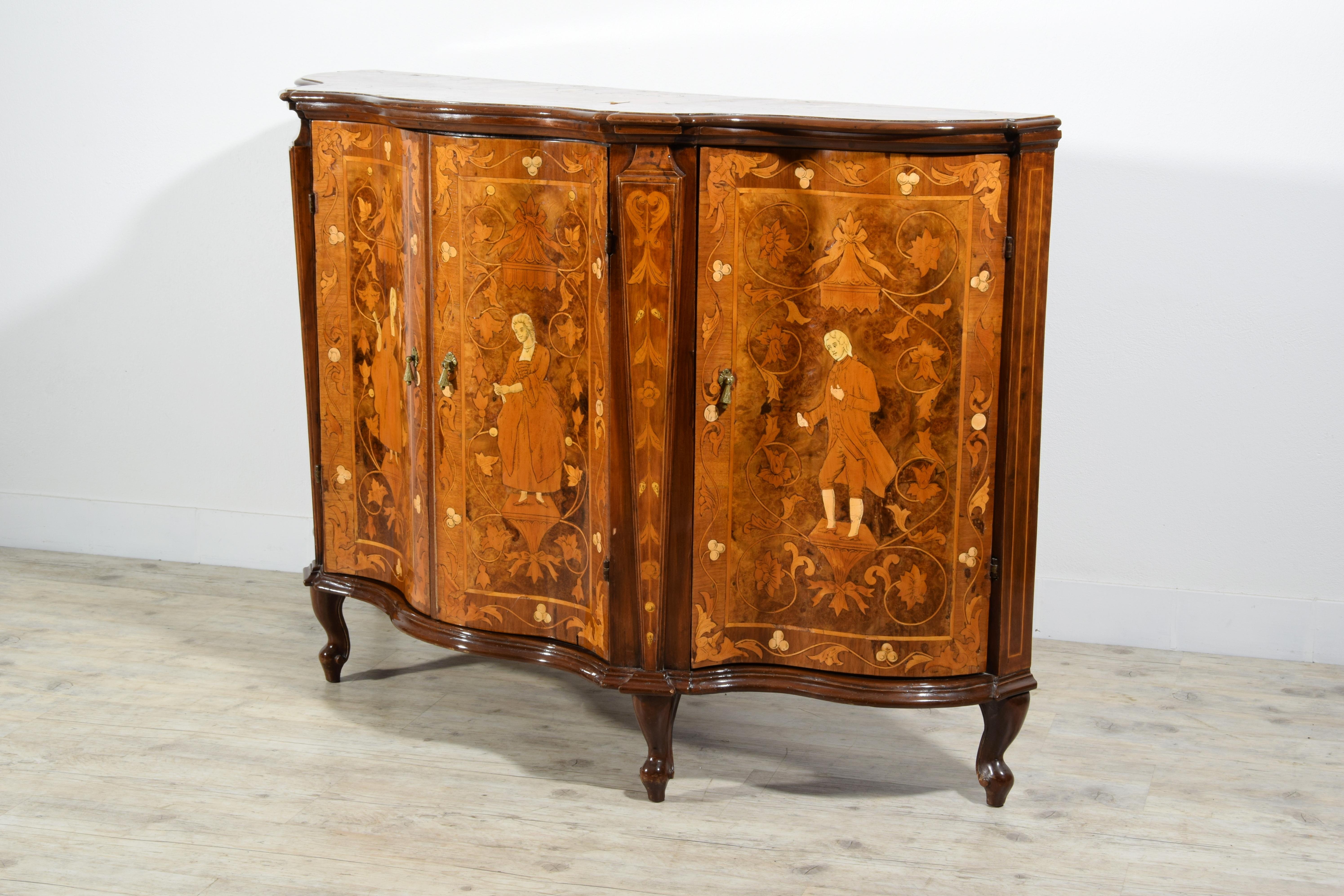 19th Century, Italian Rococo Style Inlay Wood Sideboard For Sale 3