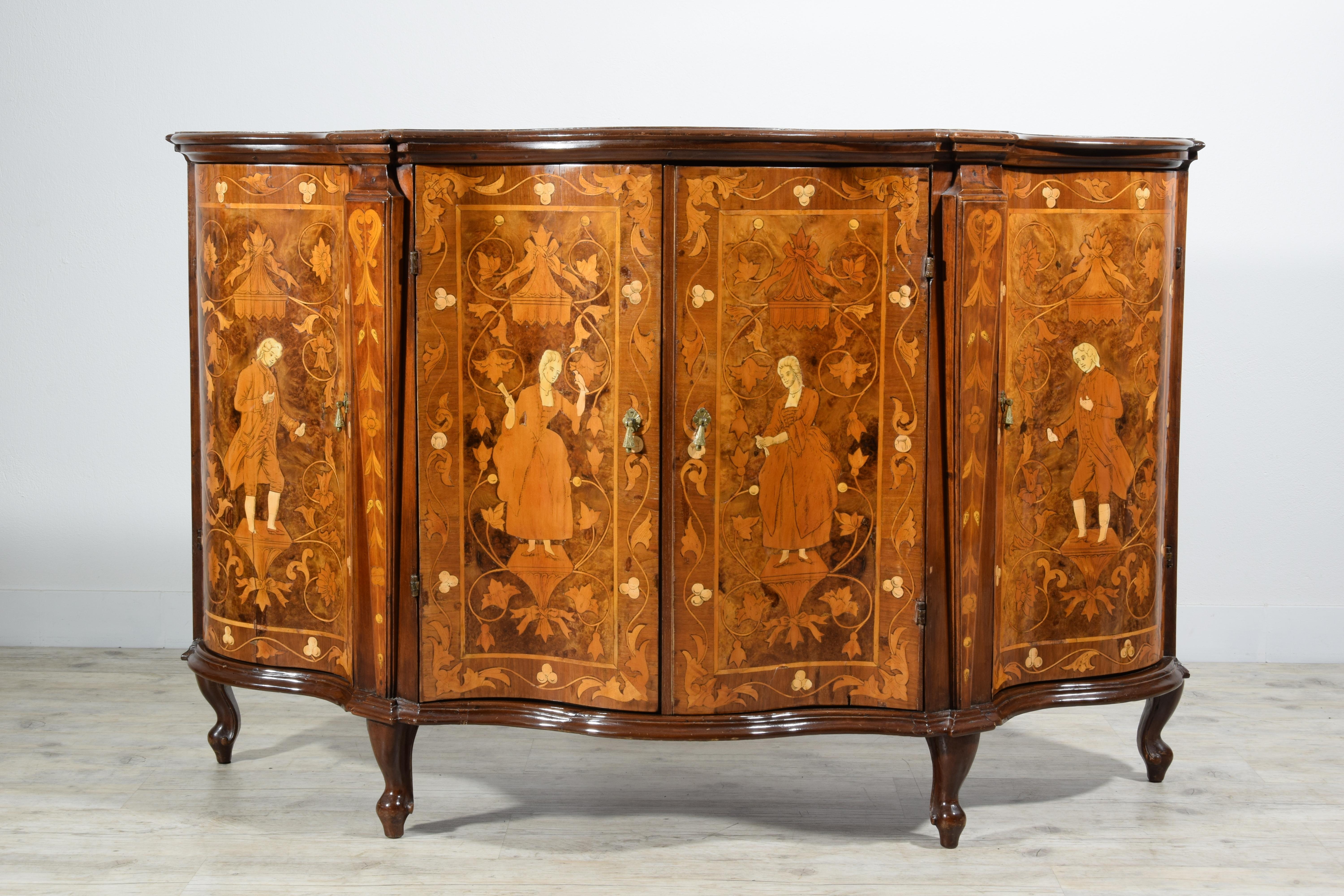 19th Century, Italian Rococo Style Inlay Wood Sideboard For Sale 4