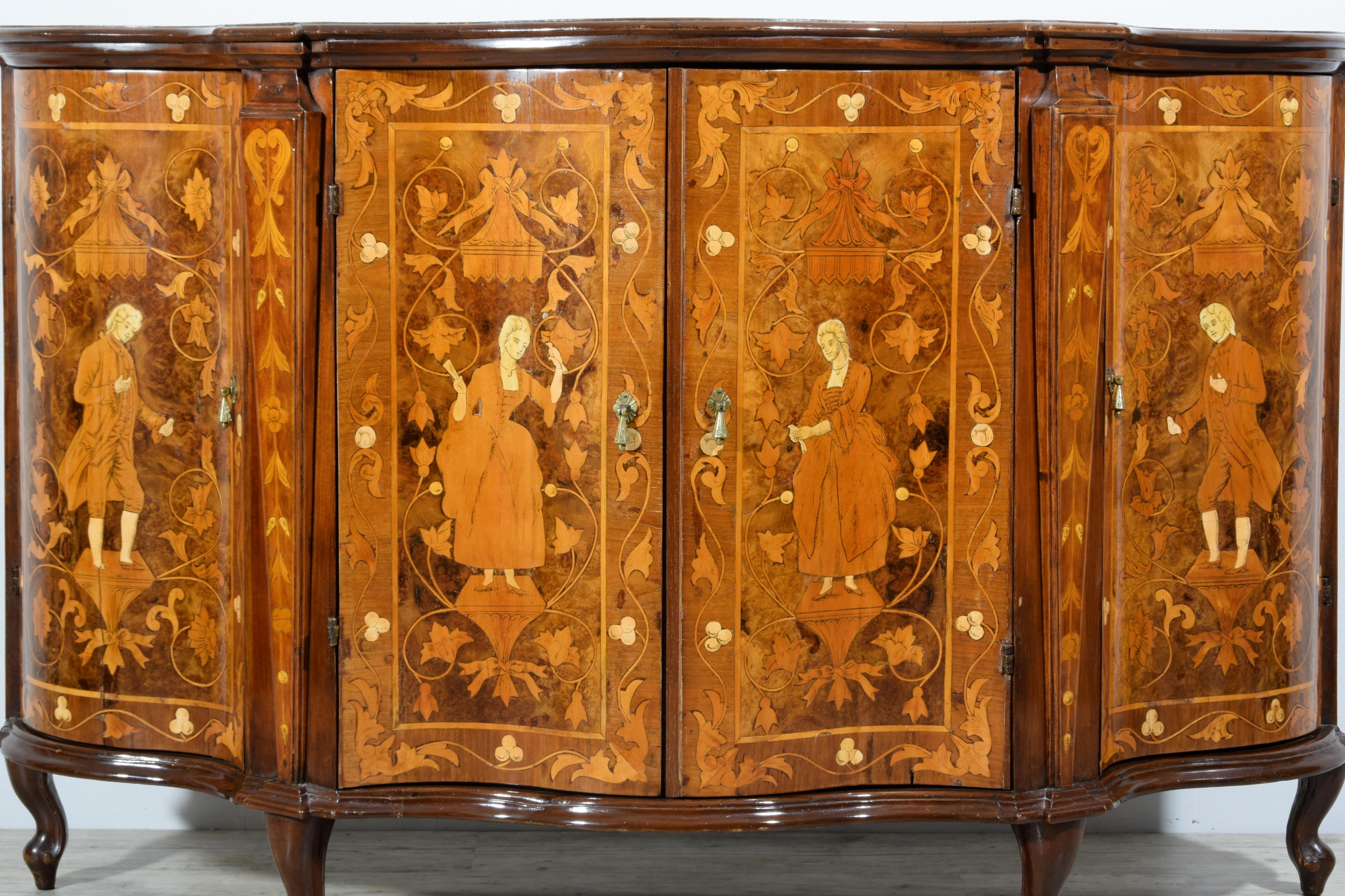 19th Century, Italian Rococo Style Inlay Wood Sideboard For Sale 6