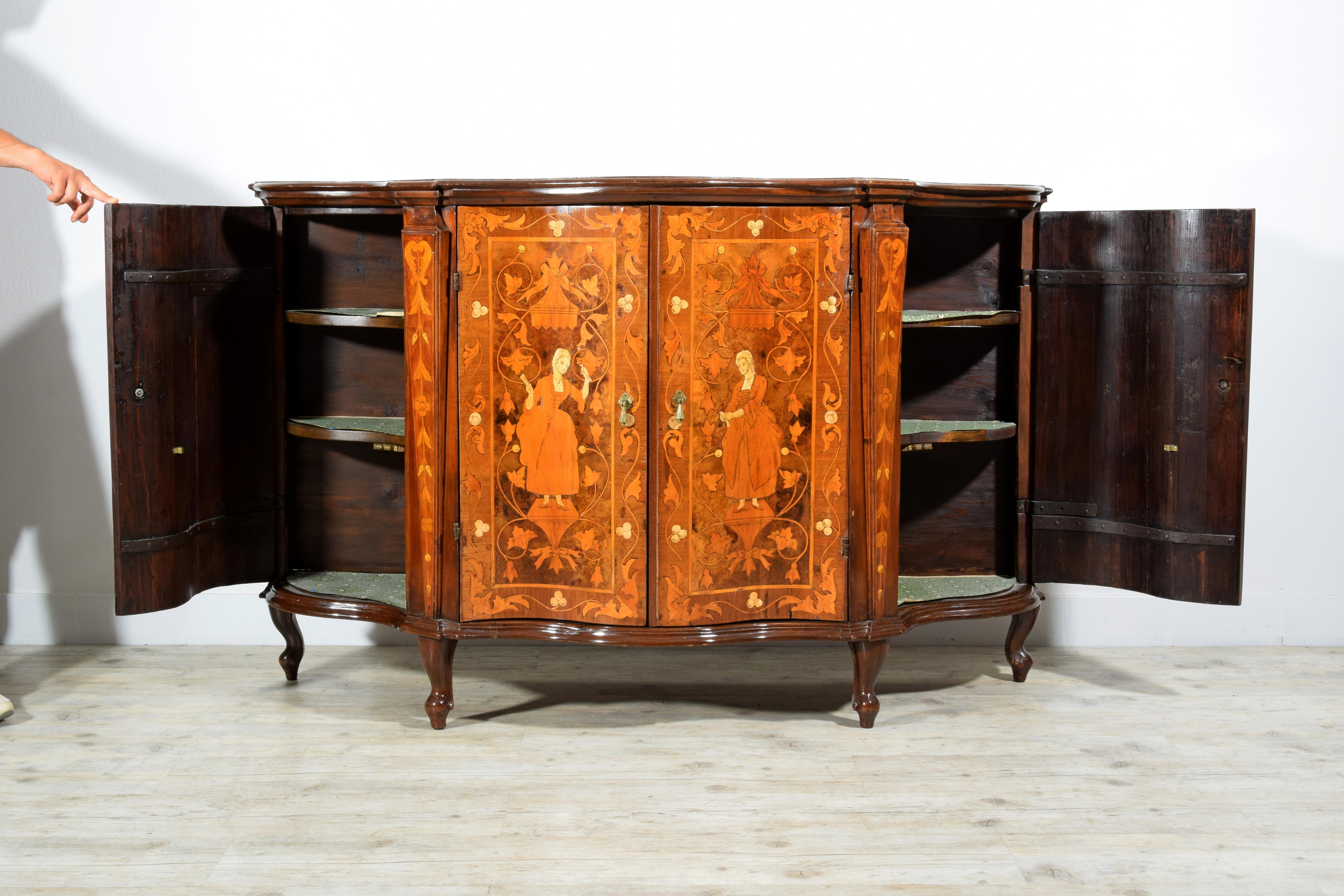 19th Century, Italian Rococo Style Inlay Wood Sideboard For Sale 7