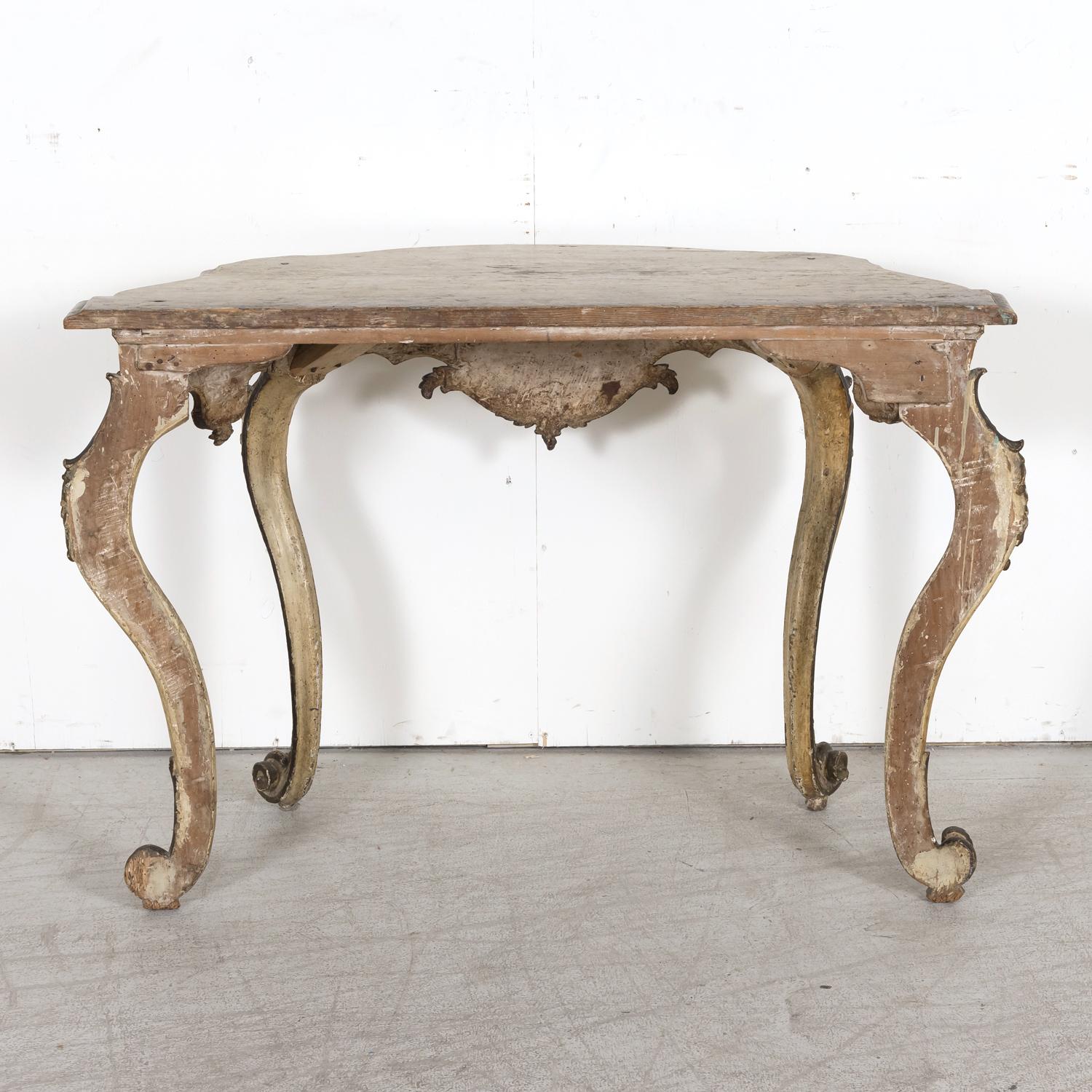 19th Century Italian Rococo Style Painted and Parcel Gilt Console Table For Sale 12