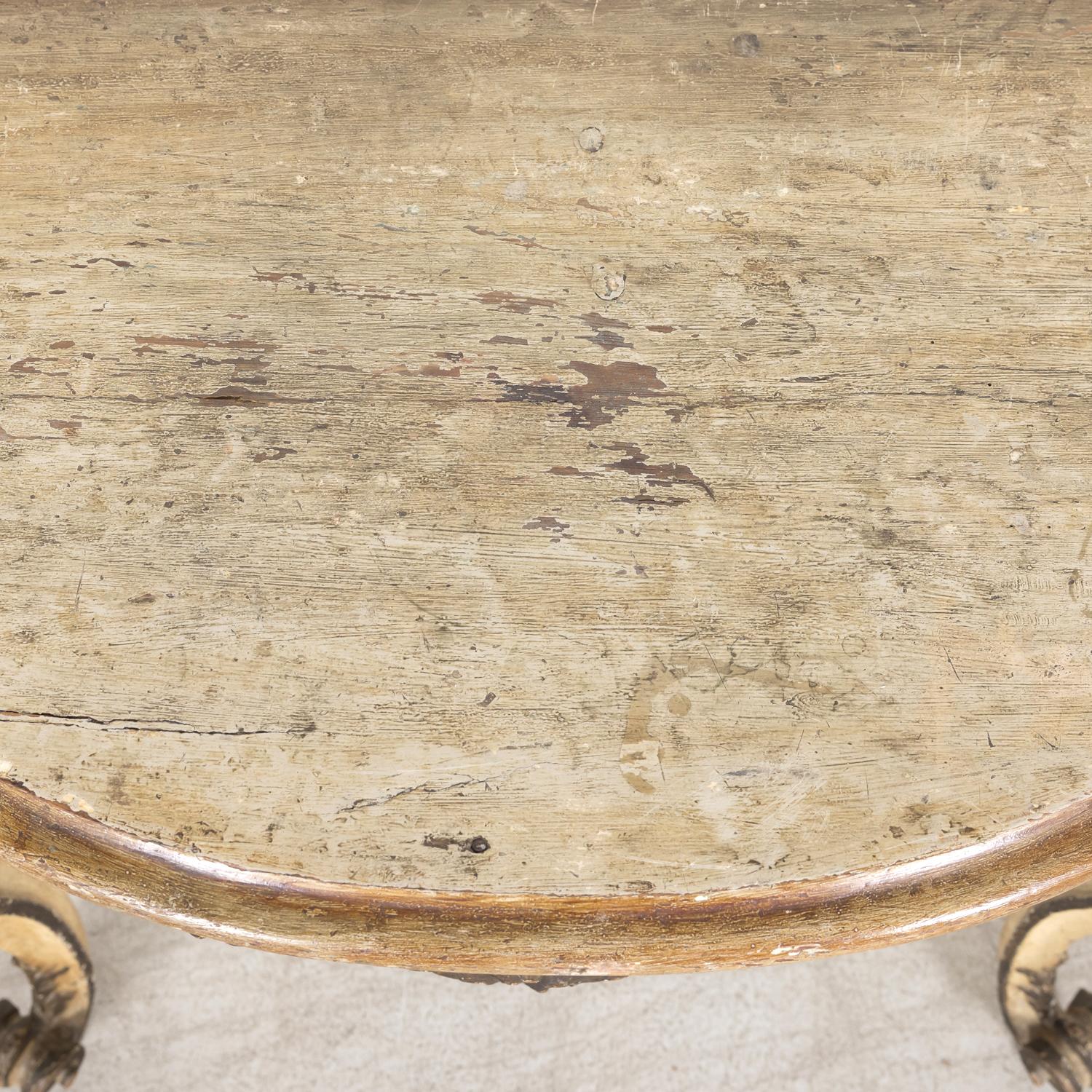 19th Century Italian Rococo Style Painted and Parcel Gilt Console Table For Sale 1