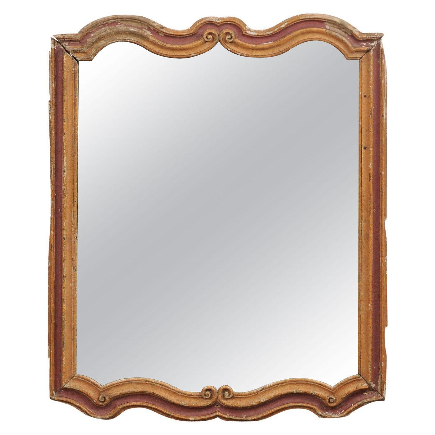 Cadre peint de style rococo italien du 19ème siècle avec plaque de miroir