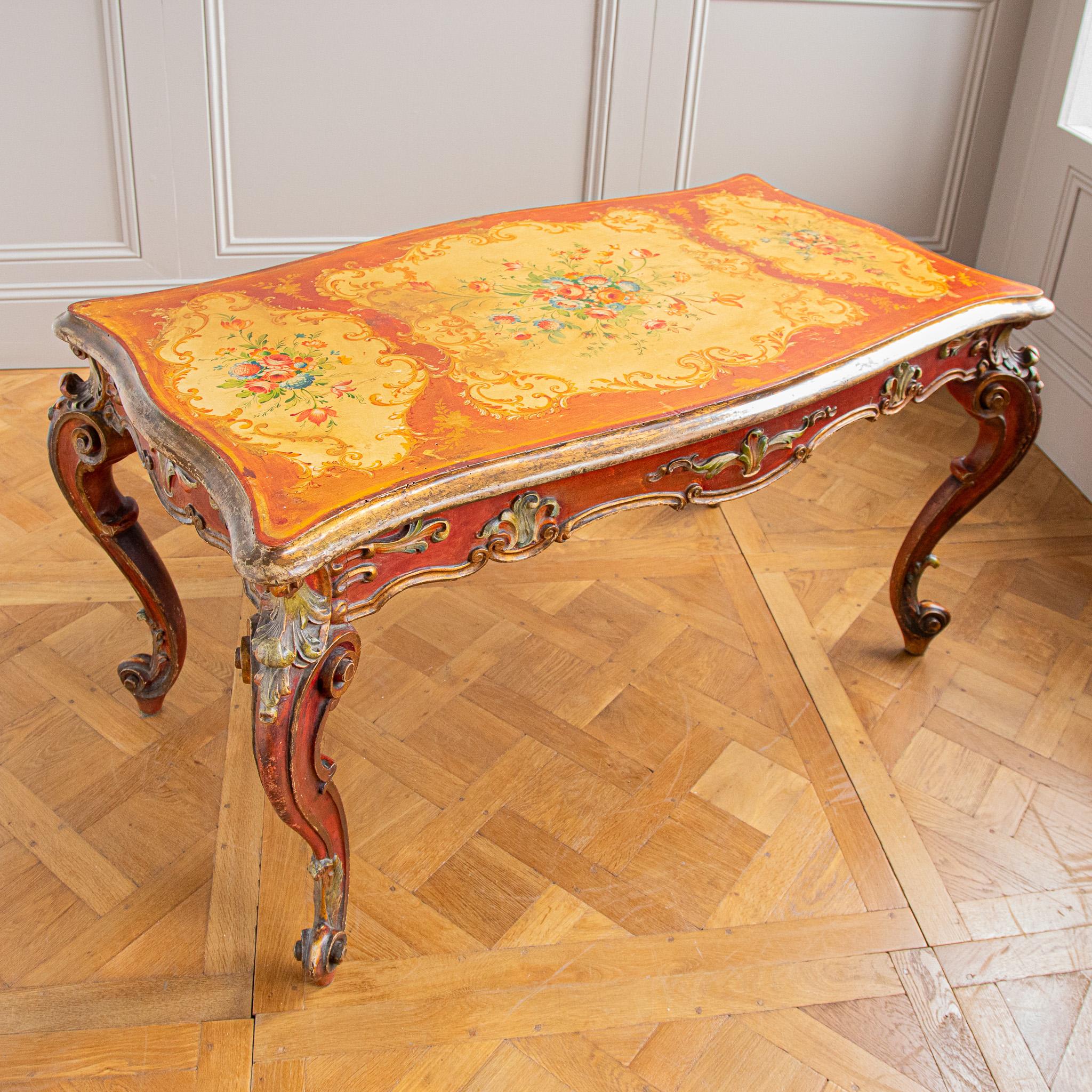Hardwood  19th Century Italian Rococo Table Painted In The Venetian Style For Sale