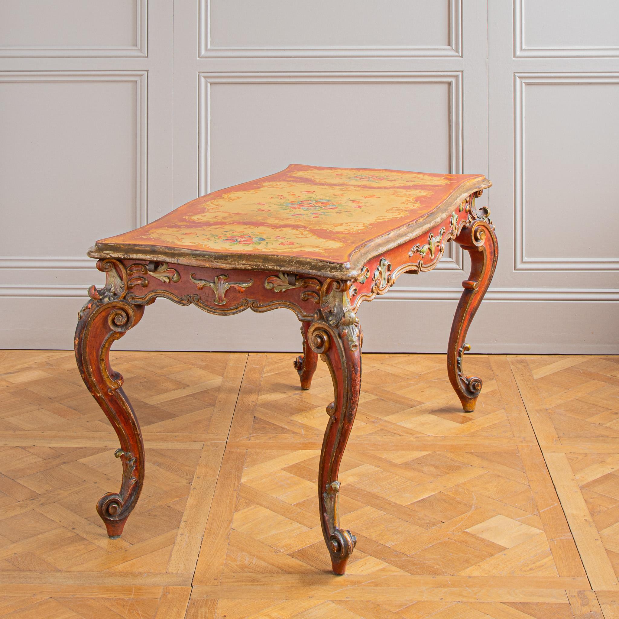  19th Century Italian Rococo Table Painted In The Venetian Style For Sale 1
