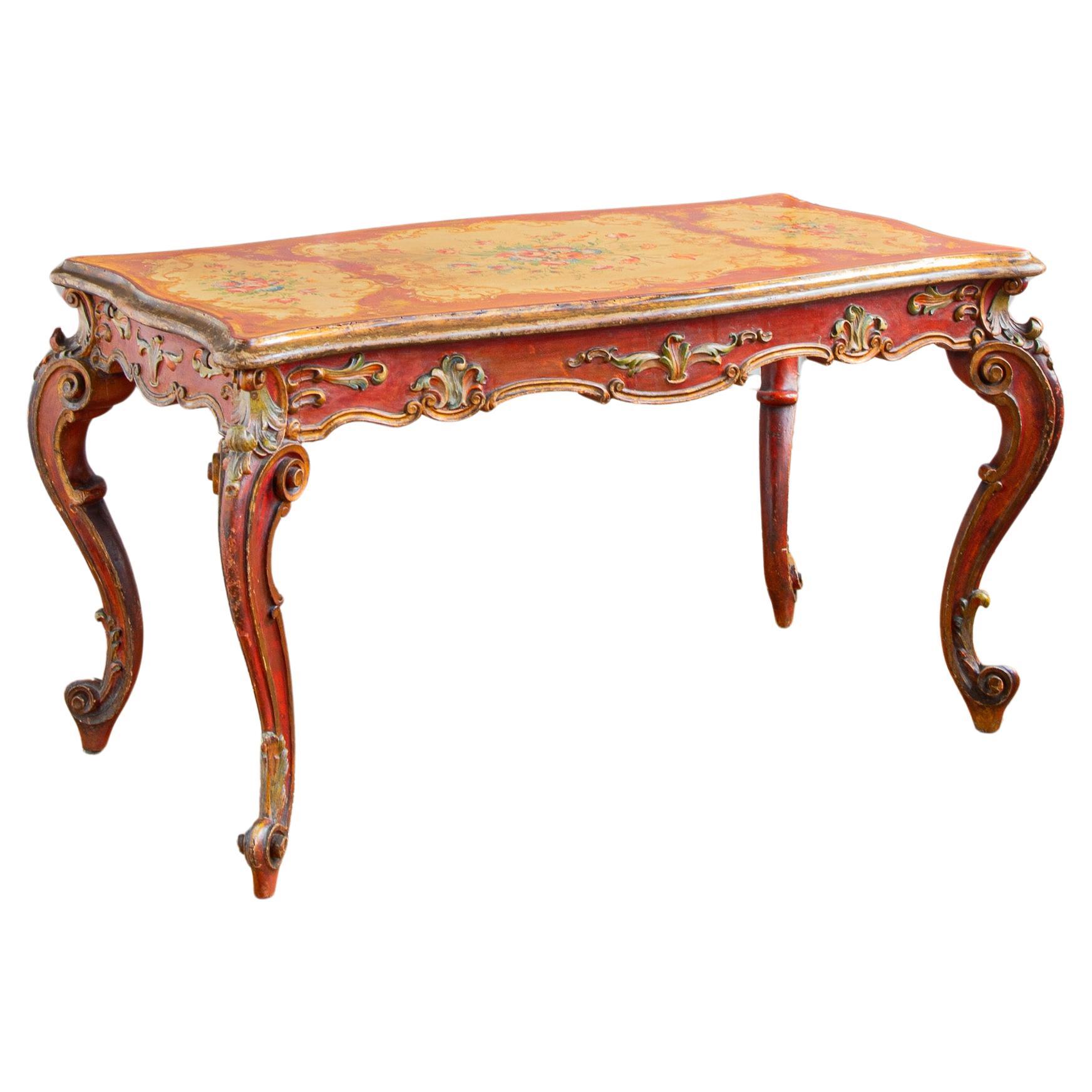  Table rococo italienne du 19ème siècle peinte dans le style vénitien