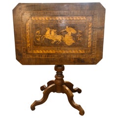 19th Century Italian Rollo Louis Philippe Walnut Inlay Table, 1870s