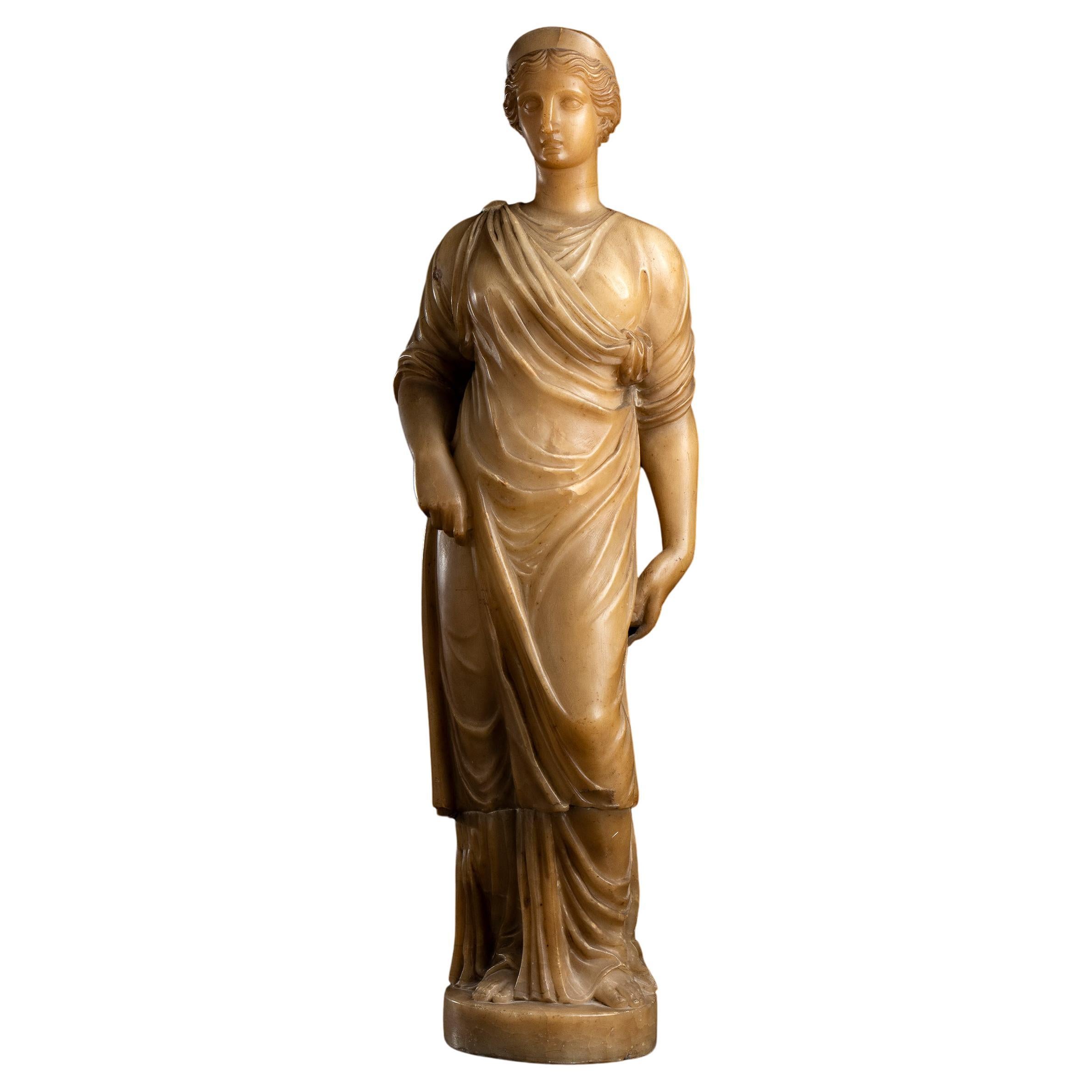 19th Century Italian Roman Neoclassic Alabaster Statue  For Sale