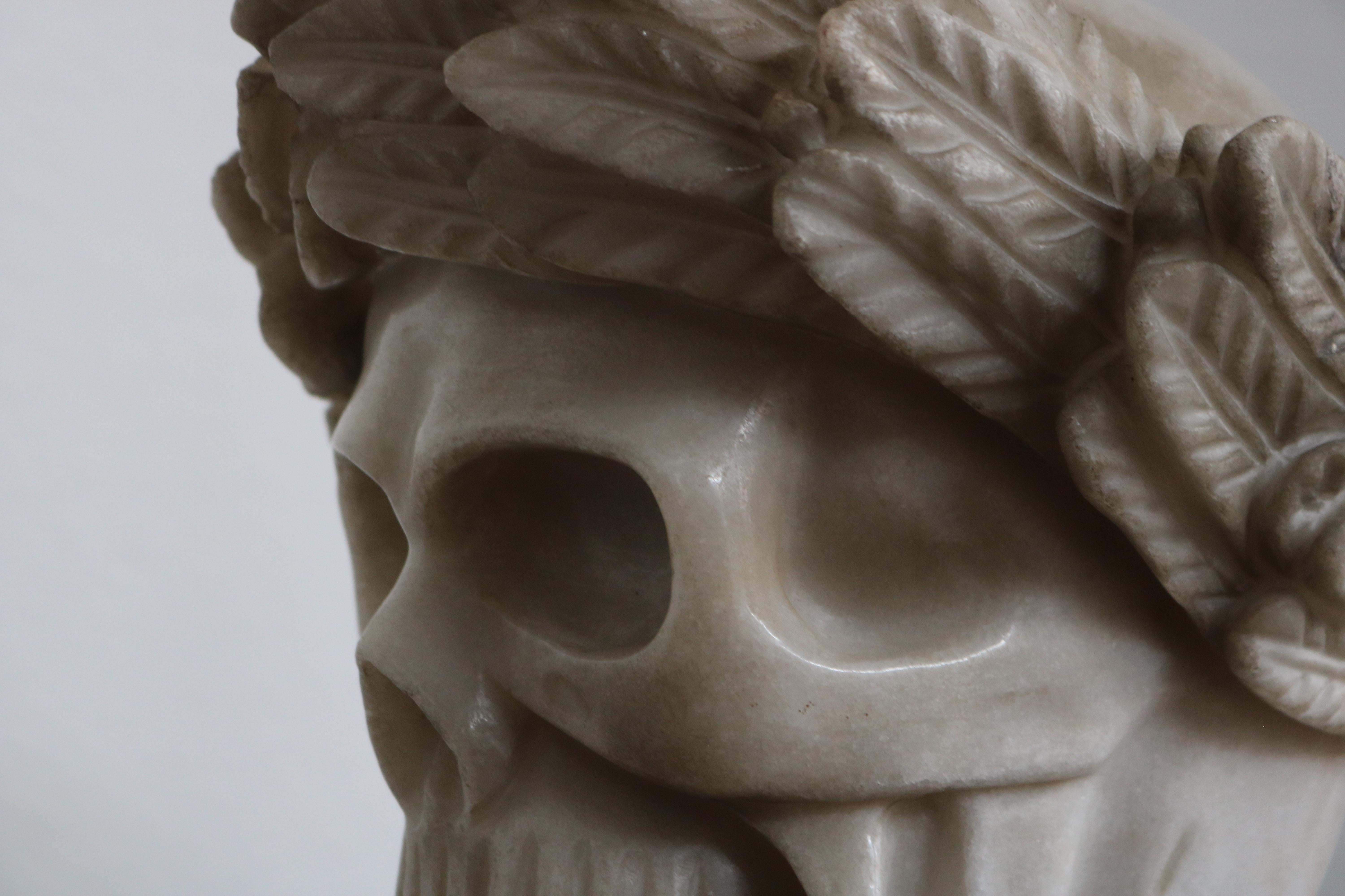 19th Century Italian Roman Vanitas Bust Renaissance Revival Memento Mori Marble For Sale 6
