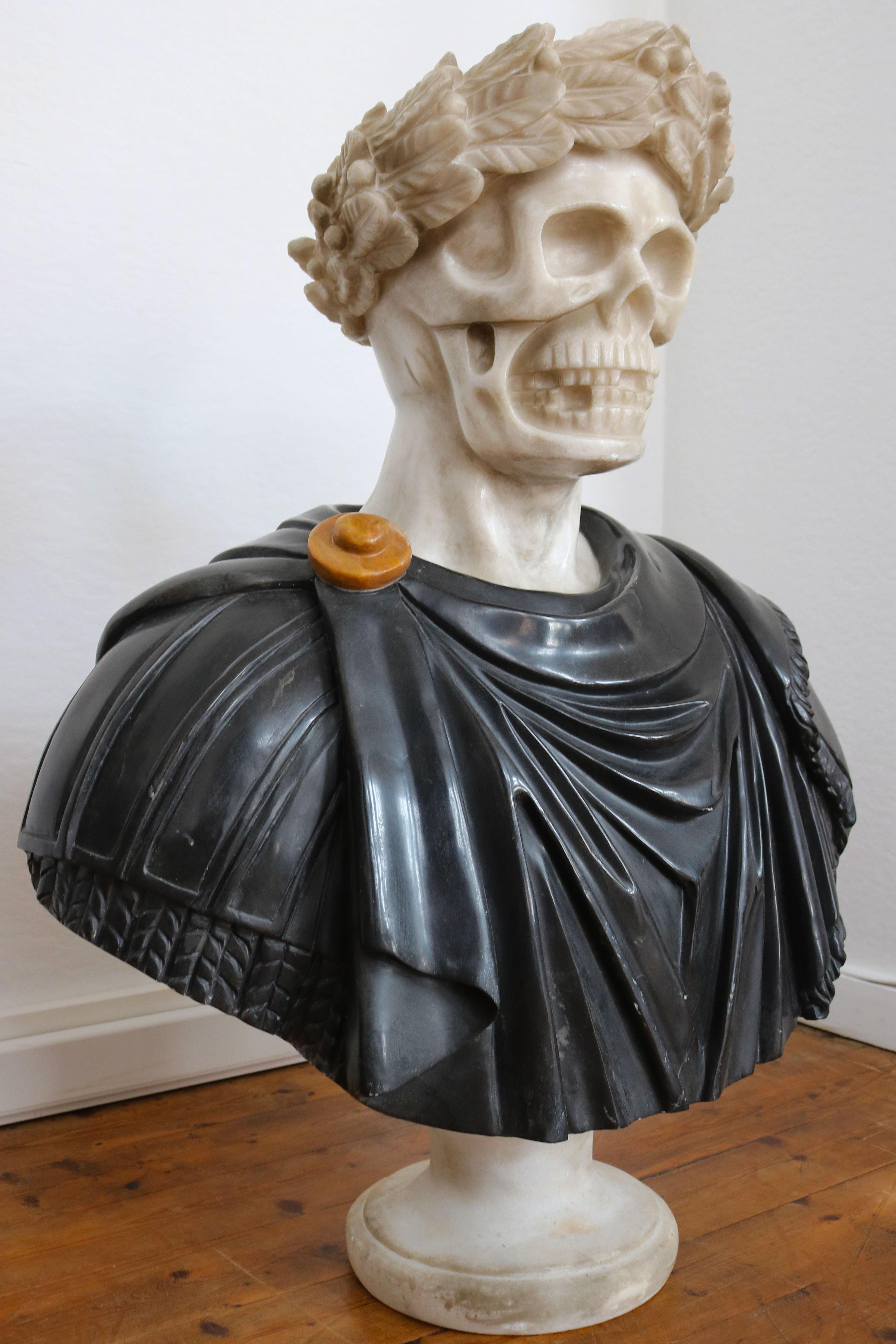 19th Century Italian Roman Vanitas Bust Renaissance Revival Memento Mori Marble For Sale 11