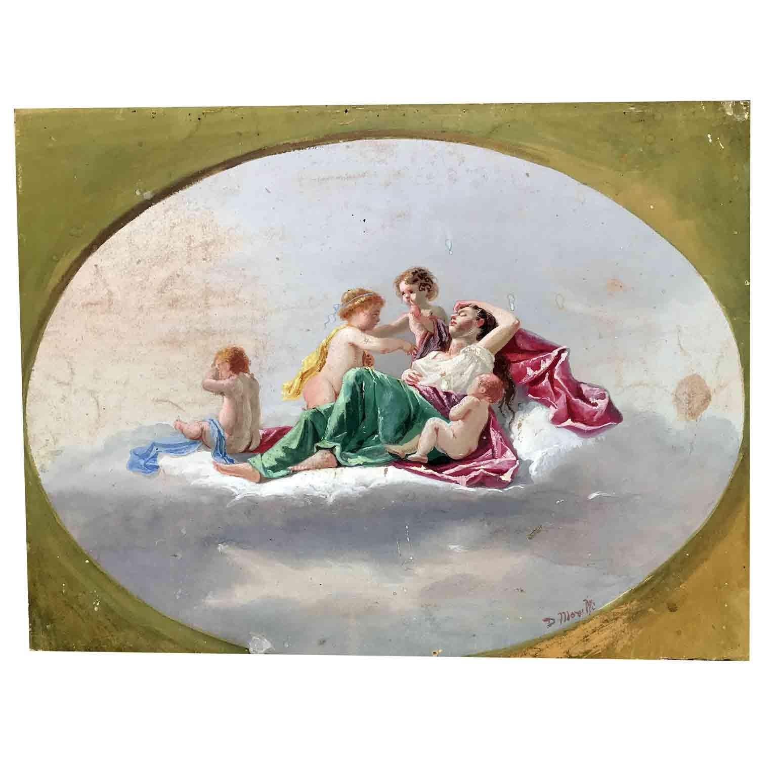 19th Century Italian Gouache Romantic Allegory of Ecstasy with Putti For Sale 9