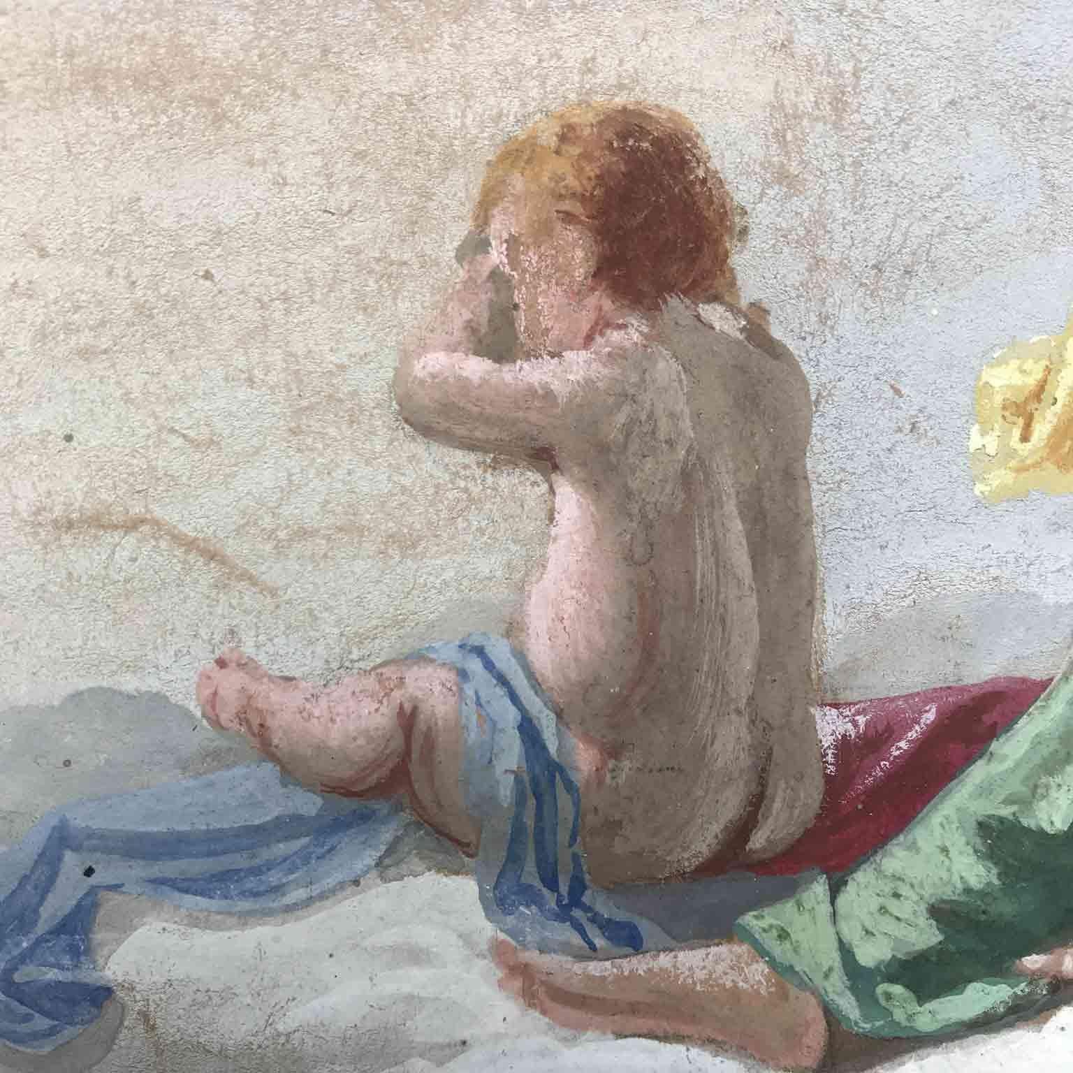 Gold Leaf 19th Century Italian Gouache Romantic Allegory of Ecstasy with Putti For Sale