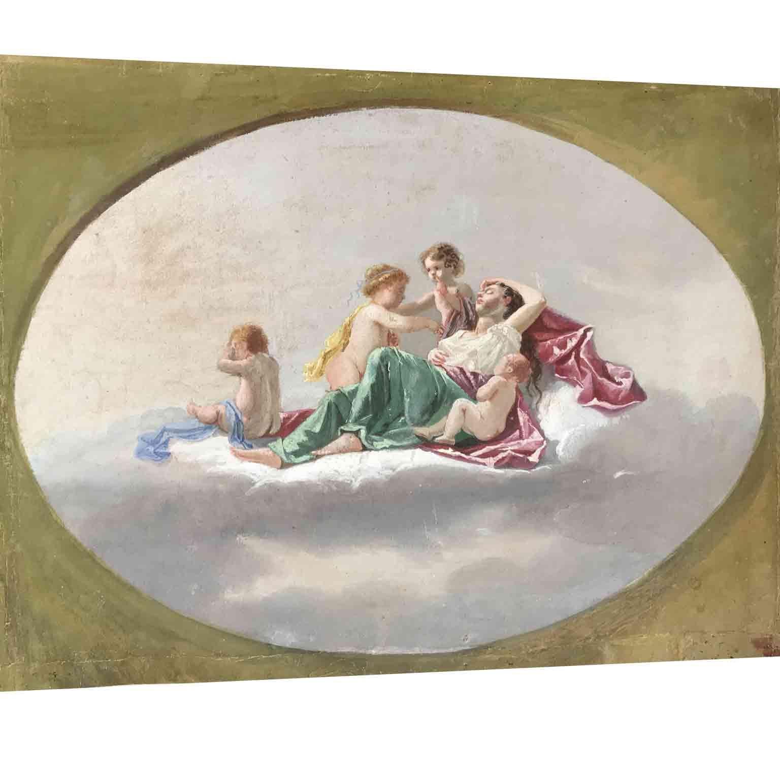 19th Century Italian Gouache Romantic Allegory of Ecstasy with Putti For Sale 3