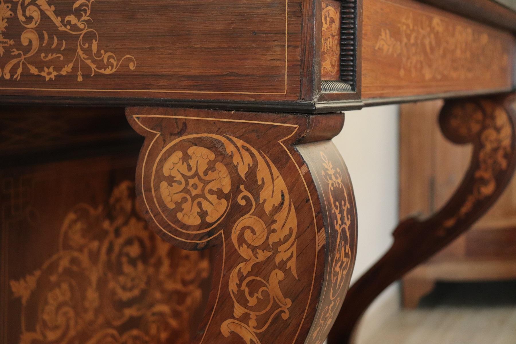 19th Century Italian Rosewood Inlay Marble Top Console Table with Mirror 6