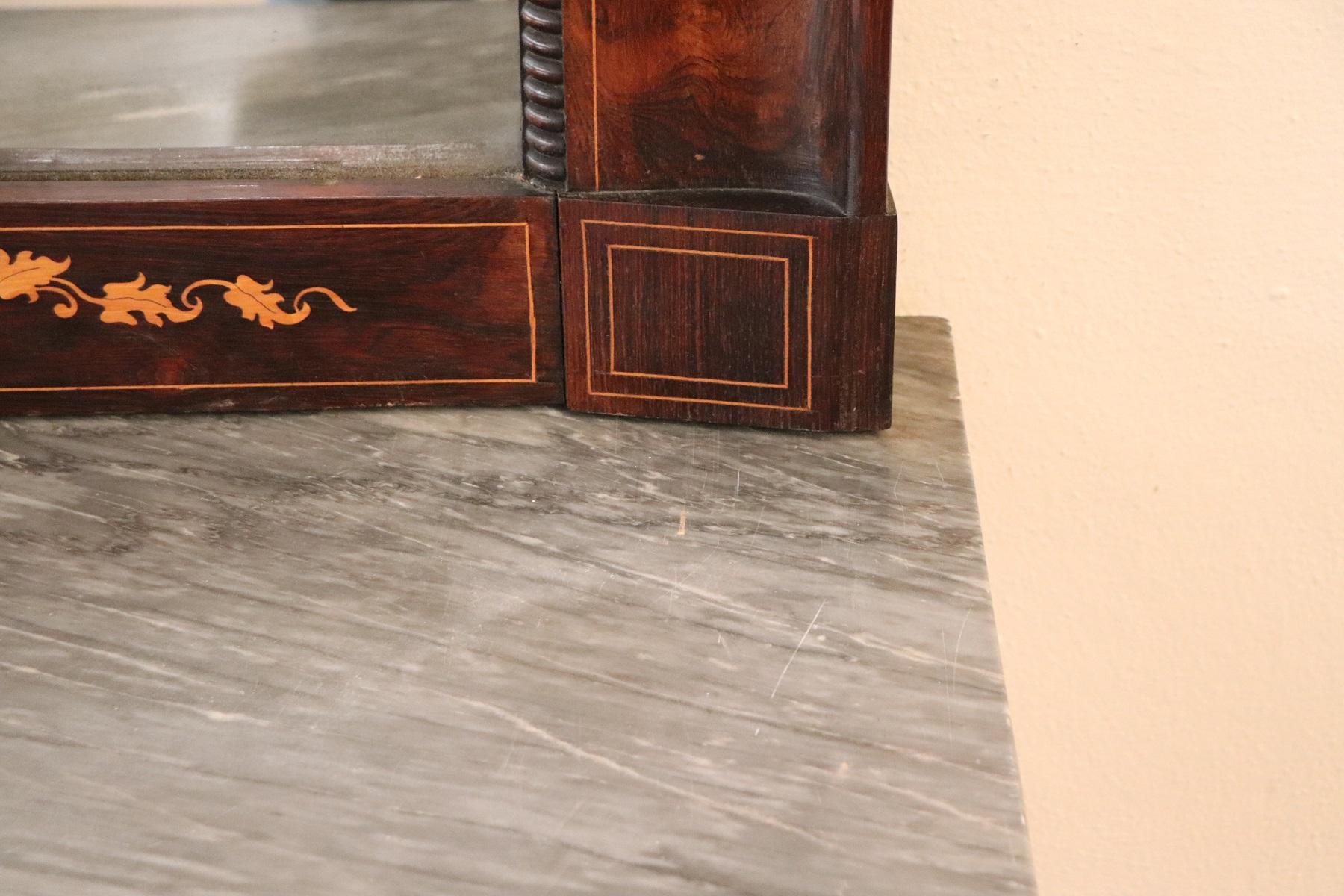 19th Century Italian Rosewood Inlay Marble Top Console Table with Mirror 9