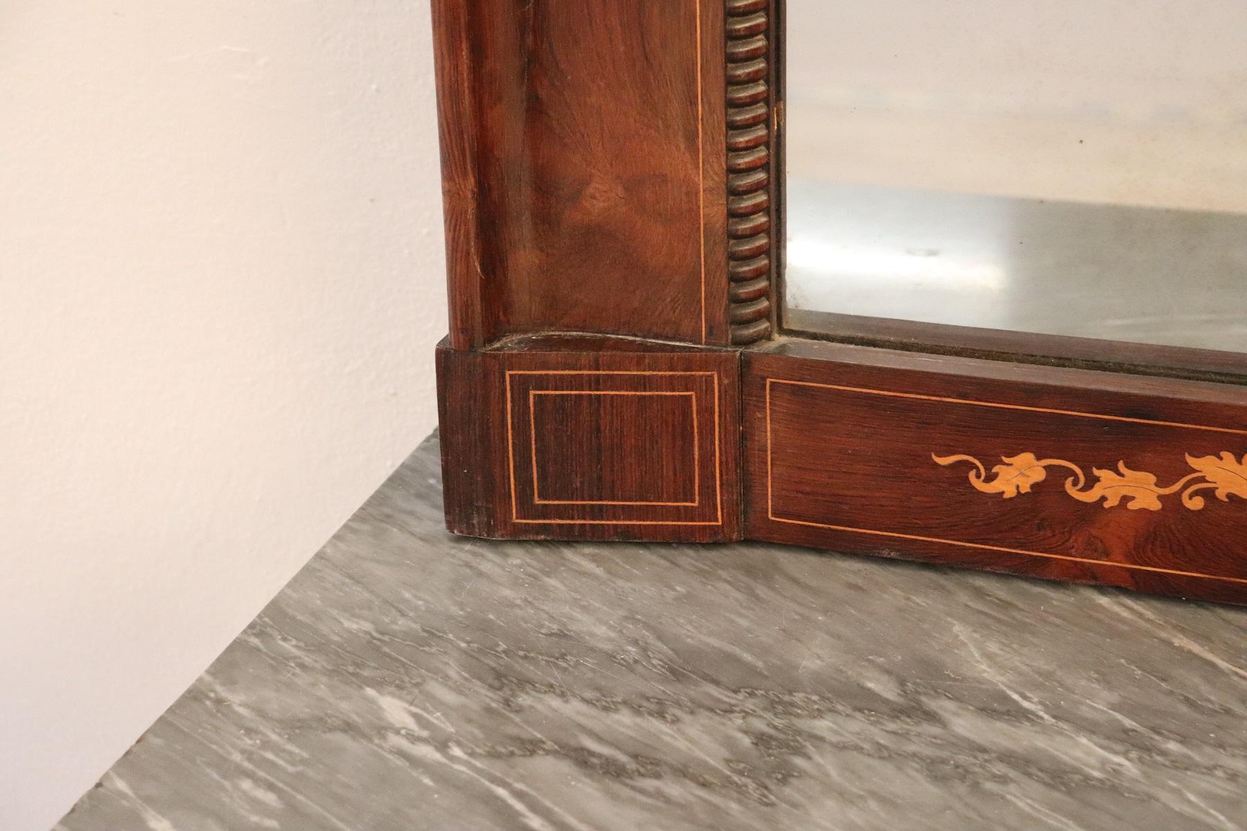 19th Century Italian Rosewood Inlay Marble Top Console Table with Mirror 10