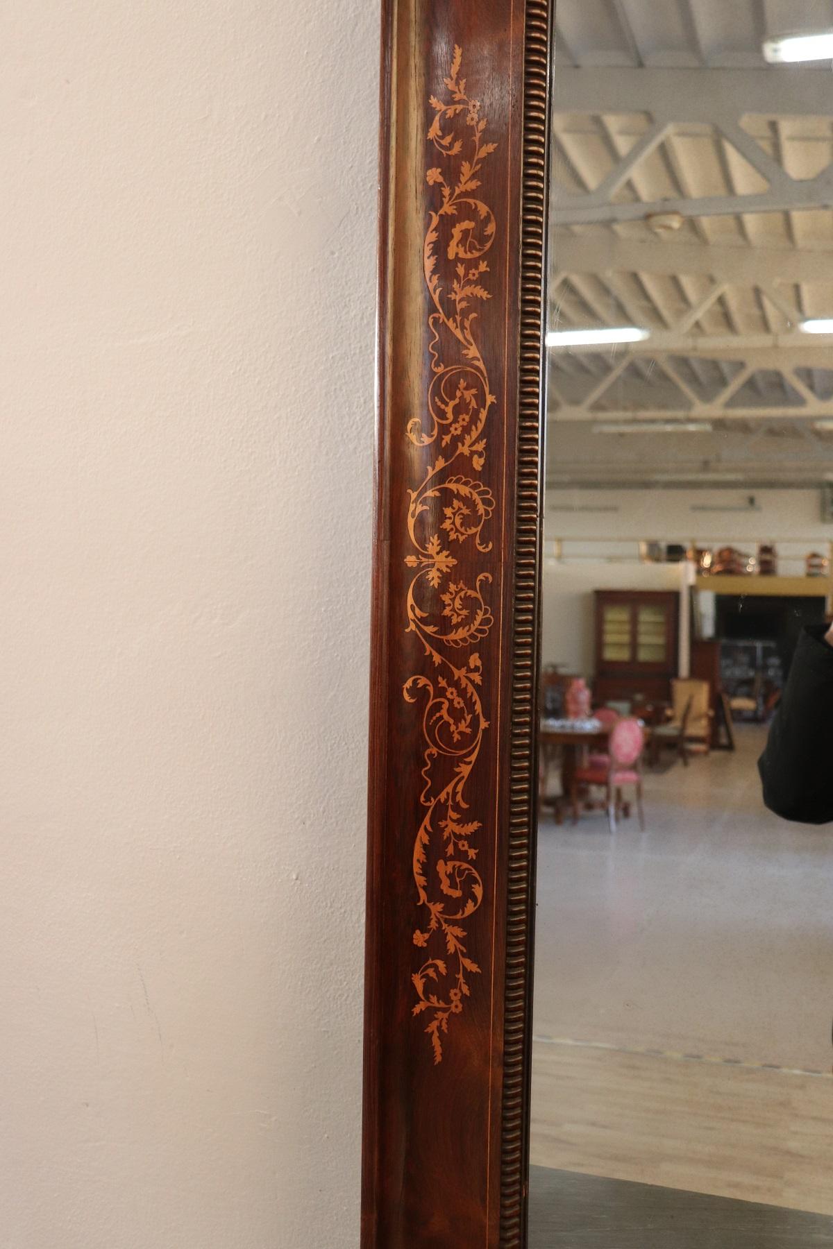 19th Century Italian Rosewood Inlay Marble Top Console Table with Mirror 11