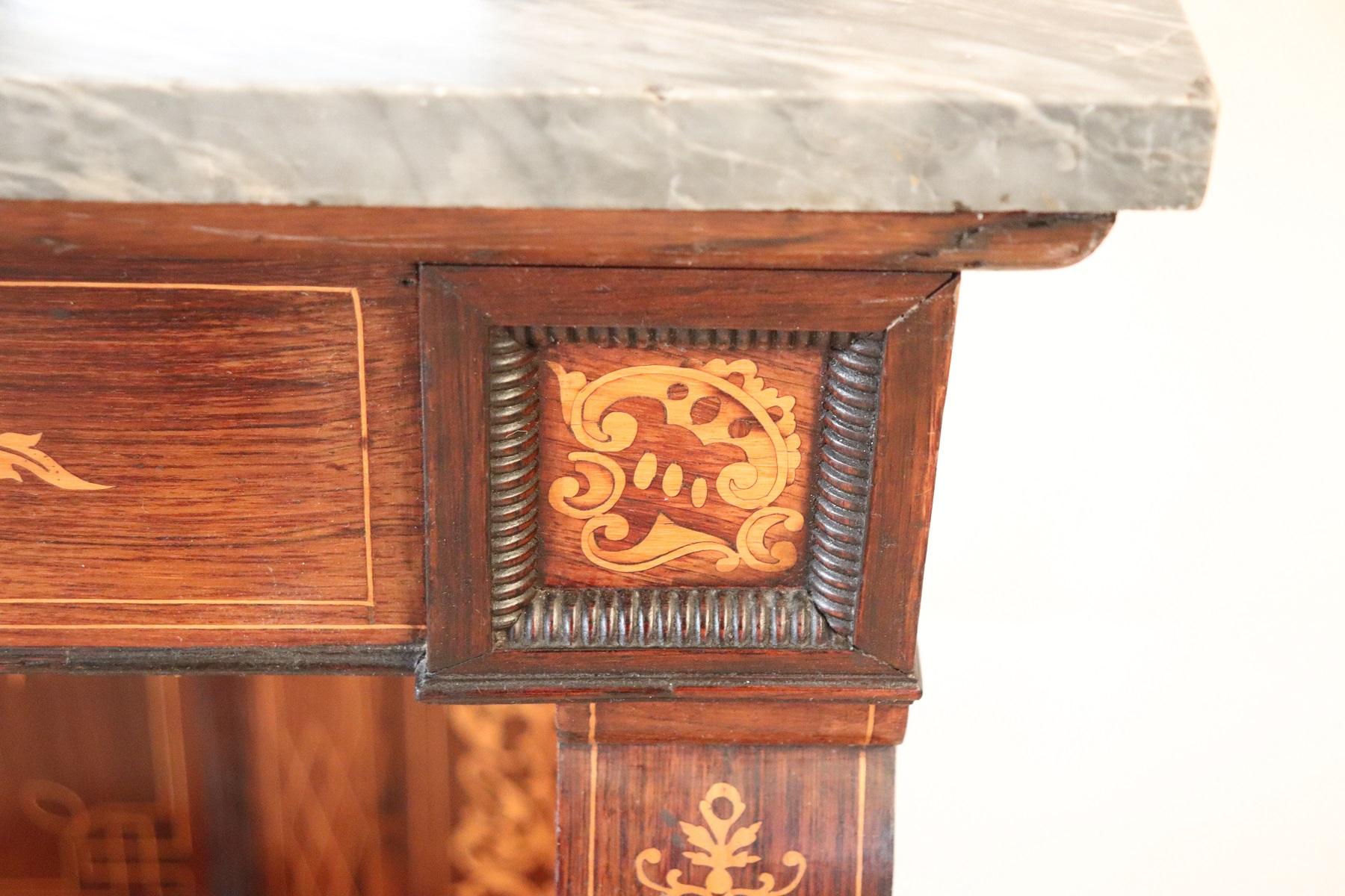 19th Century Italian Rosewood Inlay Marble Top Console Table with Mirror 14