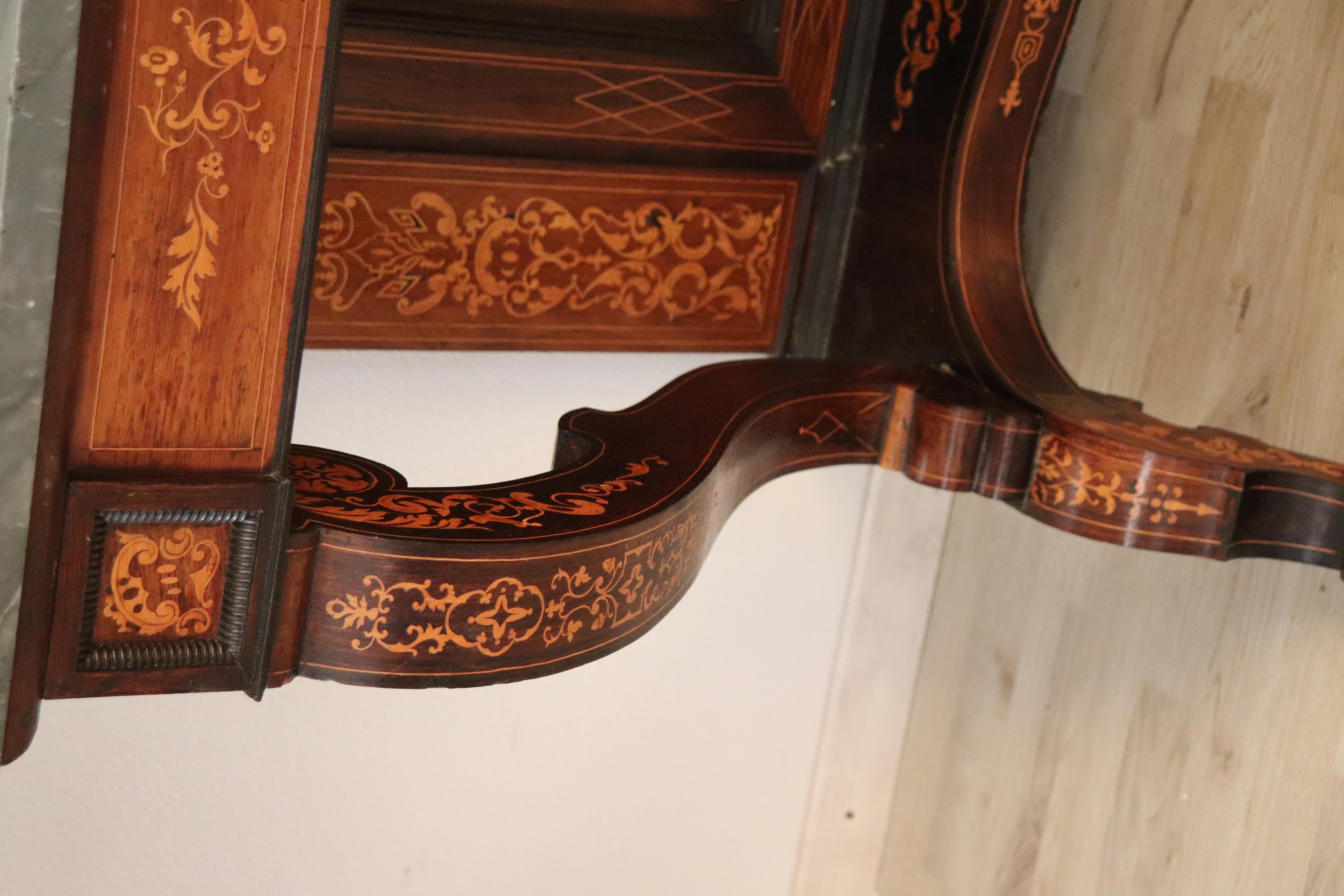 Charles X 19th Century Italian Rosewood Inlay Marble Top Console Table with Mirror