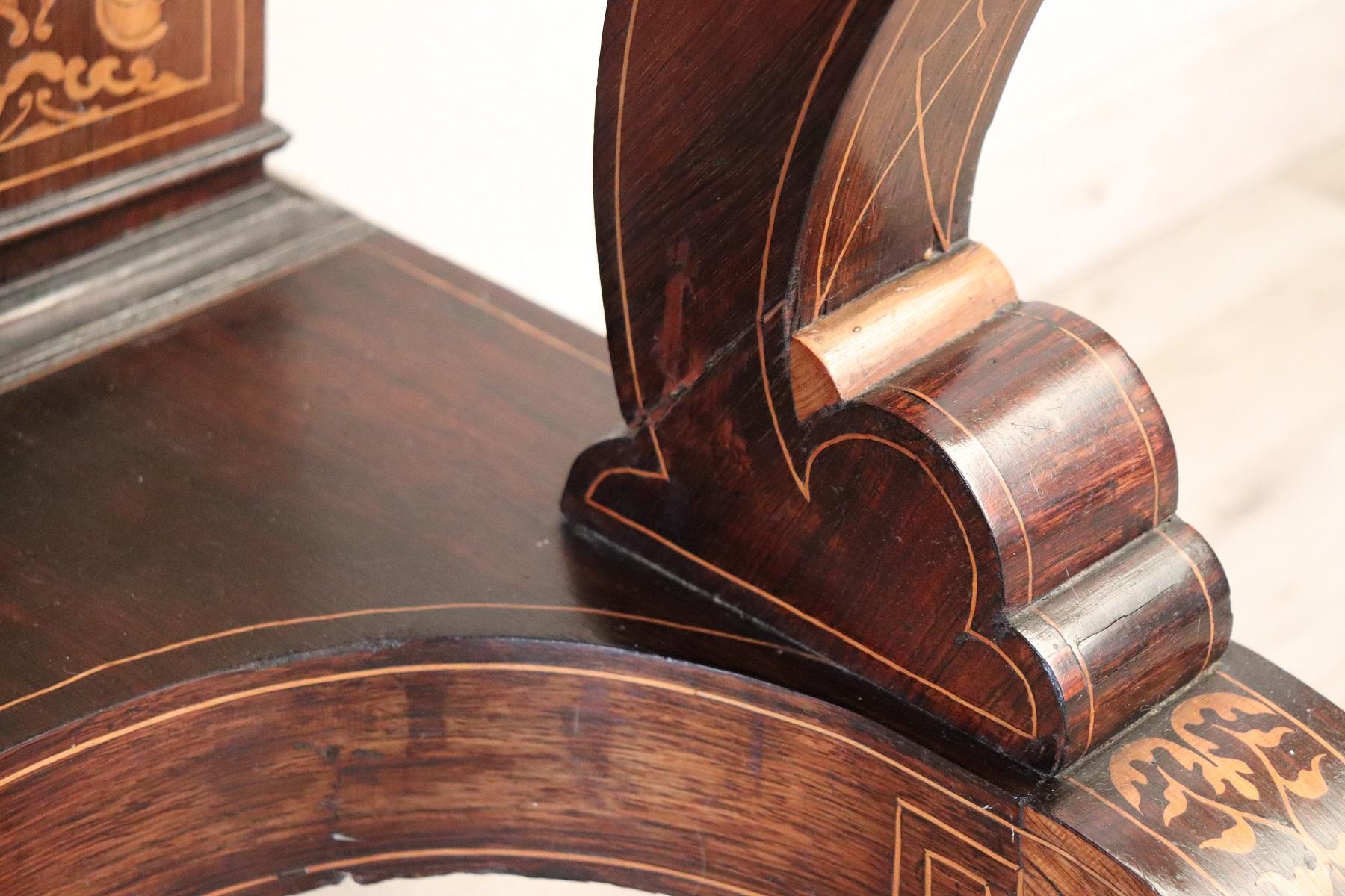 19th Century Italian Rosewood Inlay Marble Top Console Table with Mirror 2