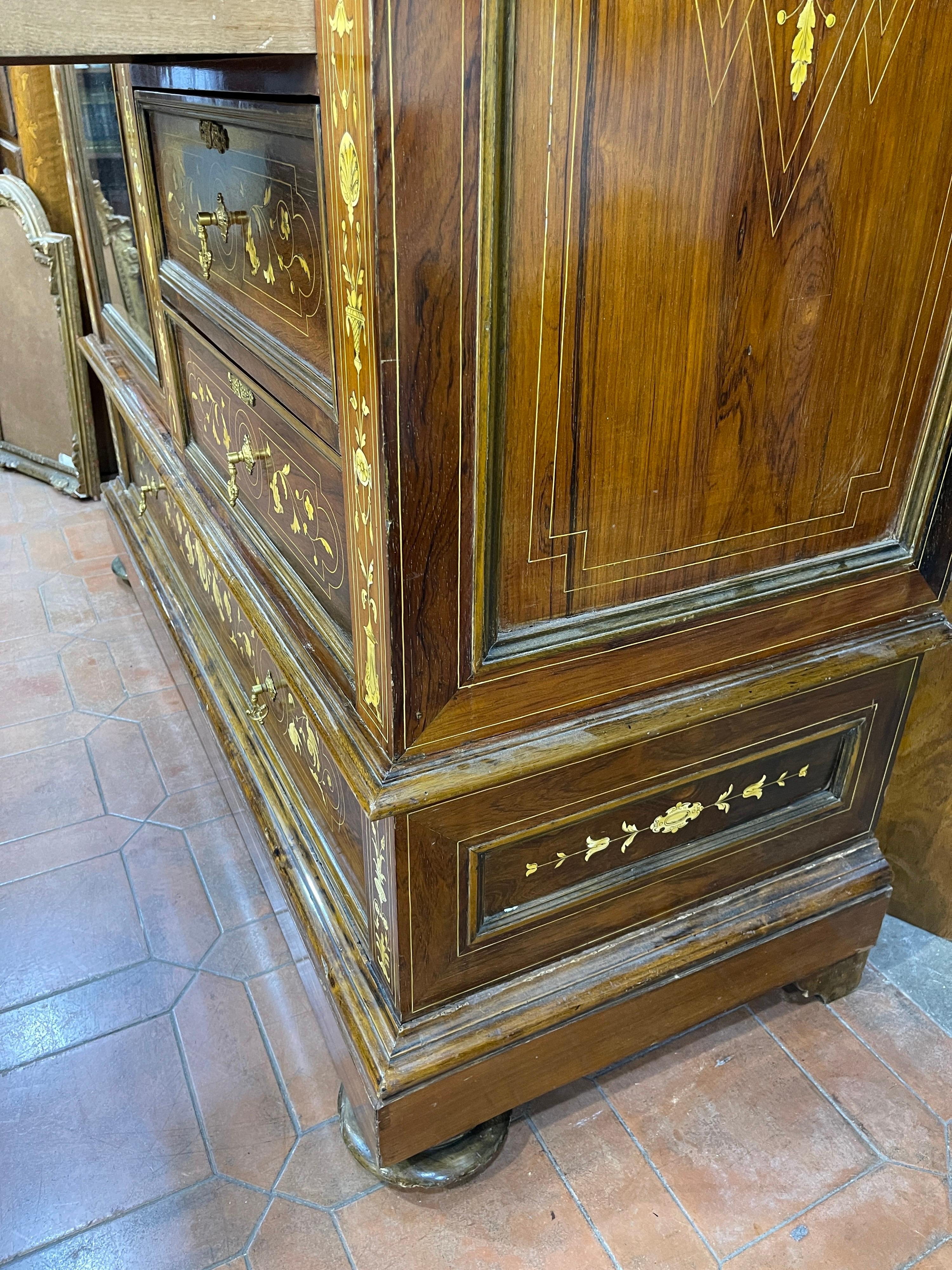 19th Century Italian Rosewood Wardrobe Vitrine, 1870s 9