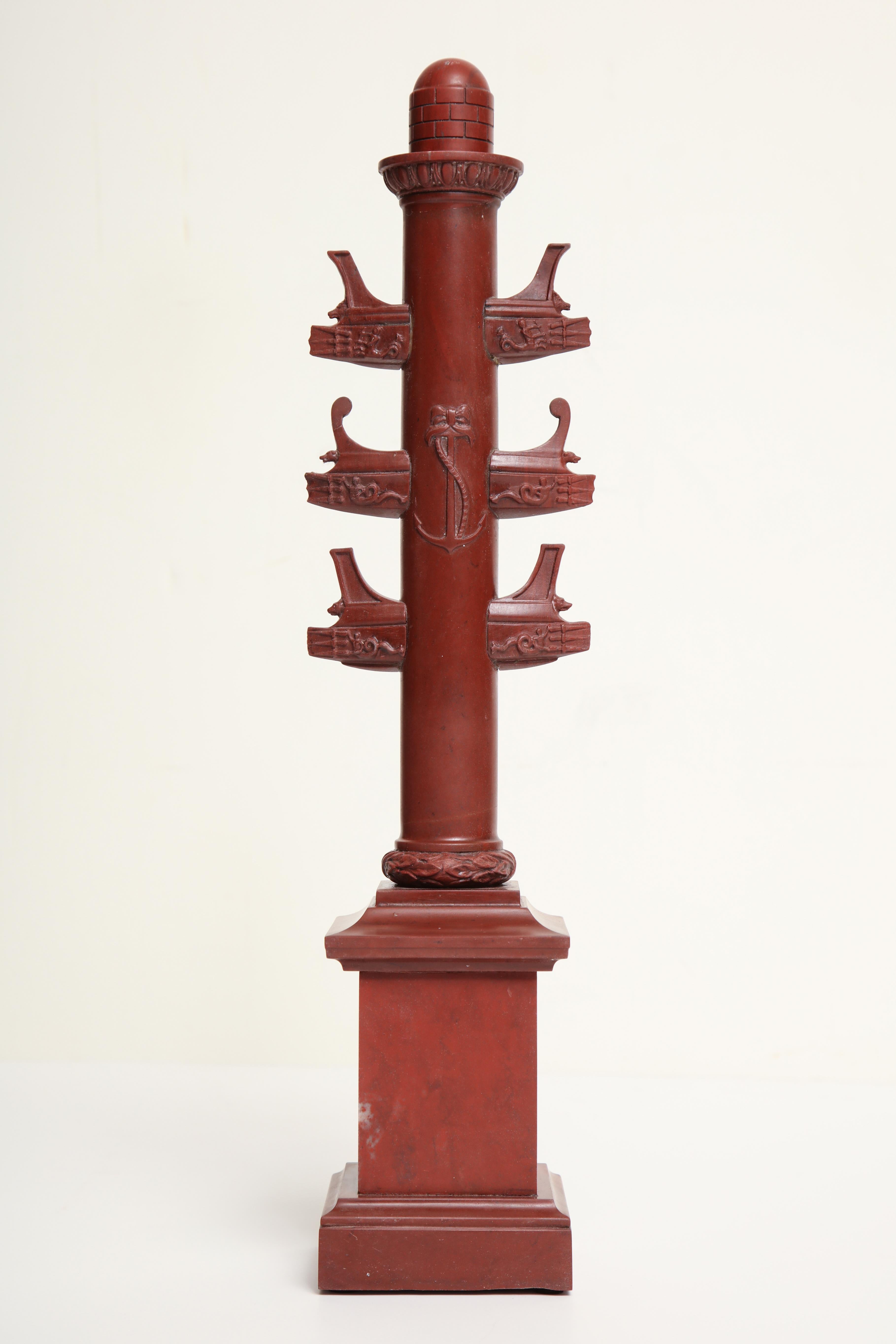 19th Century Italian Rostral Column in Rosso Antico 3
