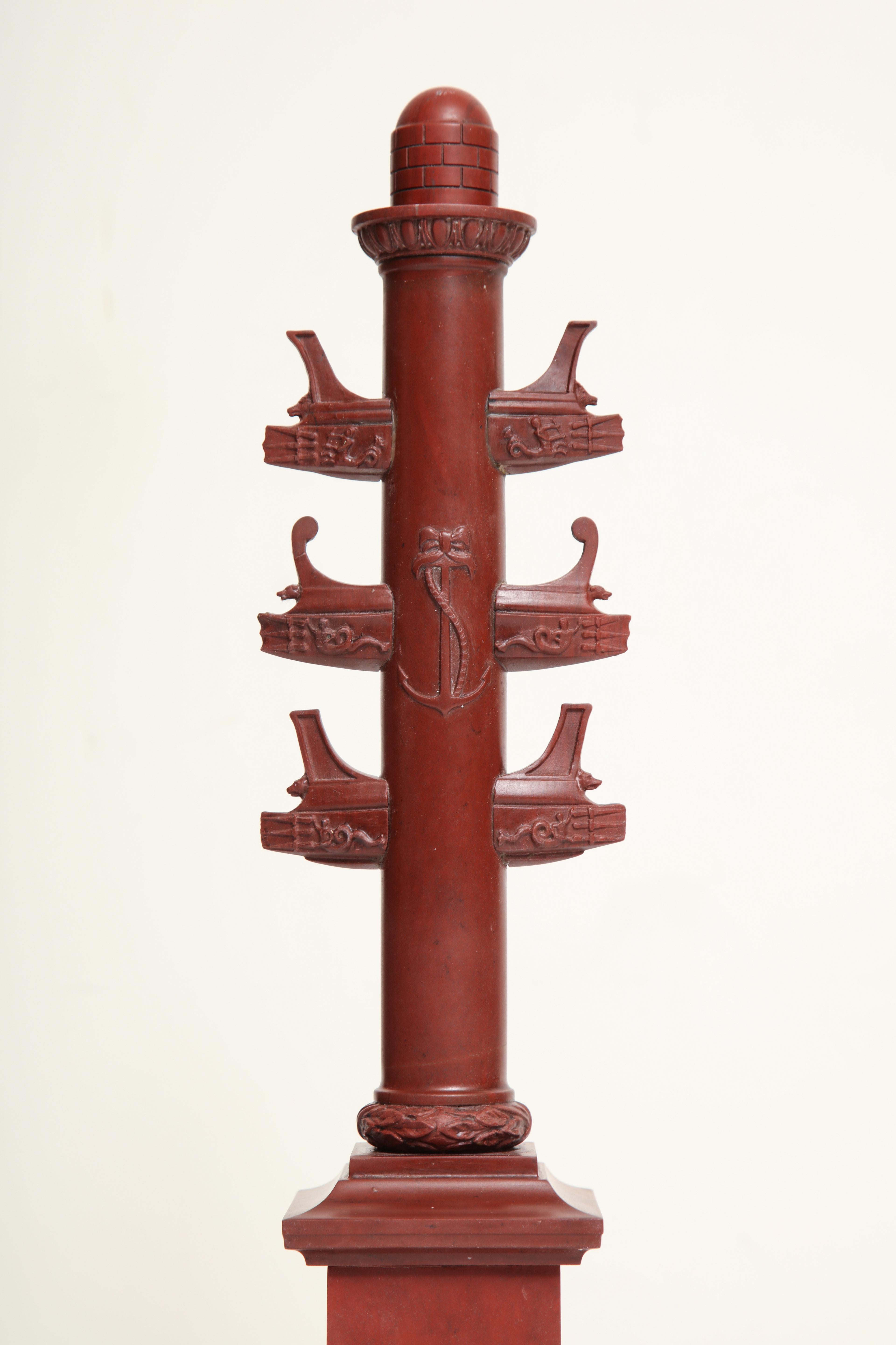 19th Century Italian Rostral Column in Rosso Antico 4