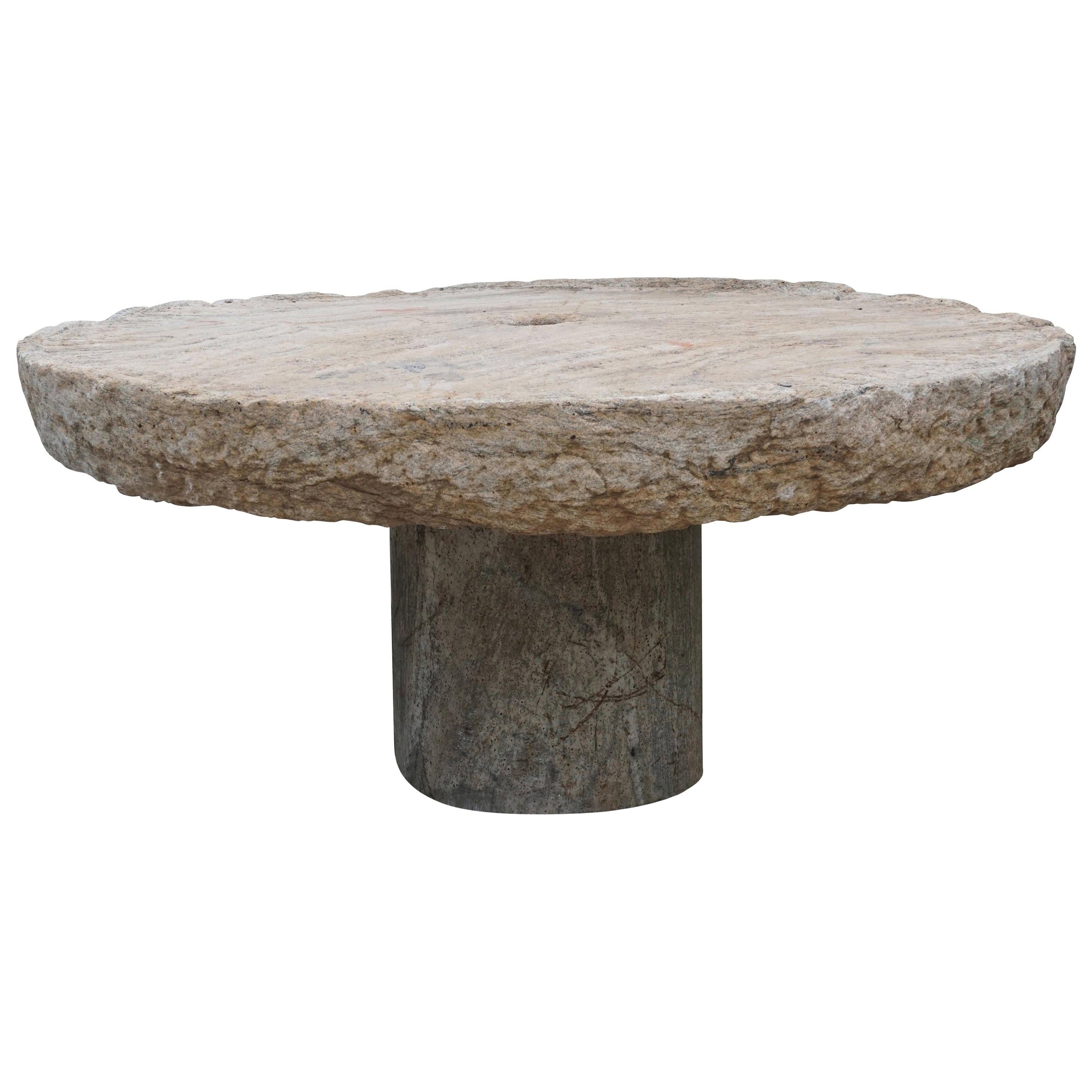 19th Century Italian Round Millstone Table from Sicily