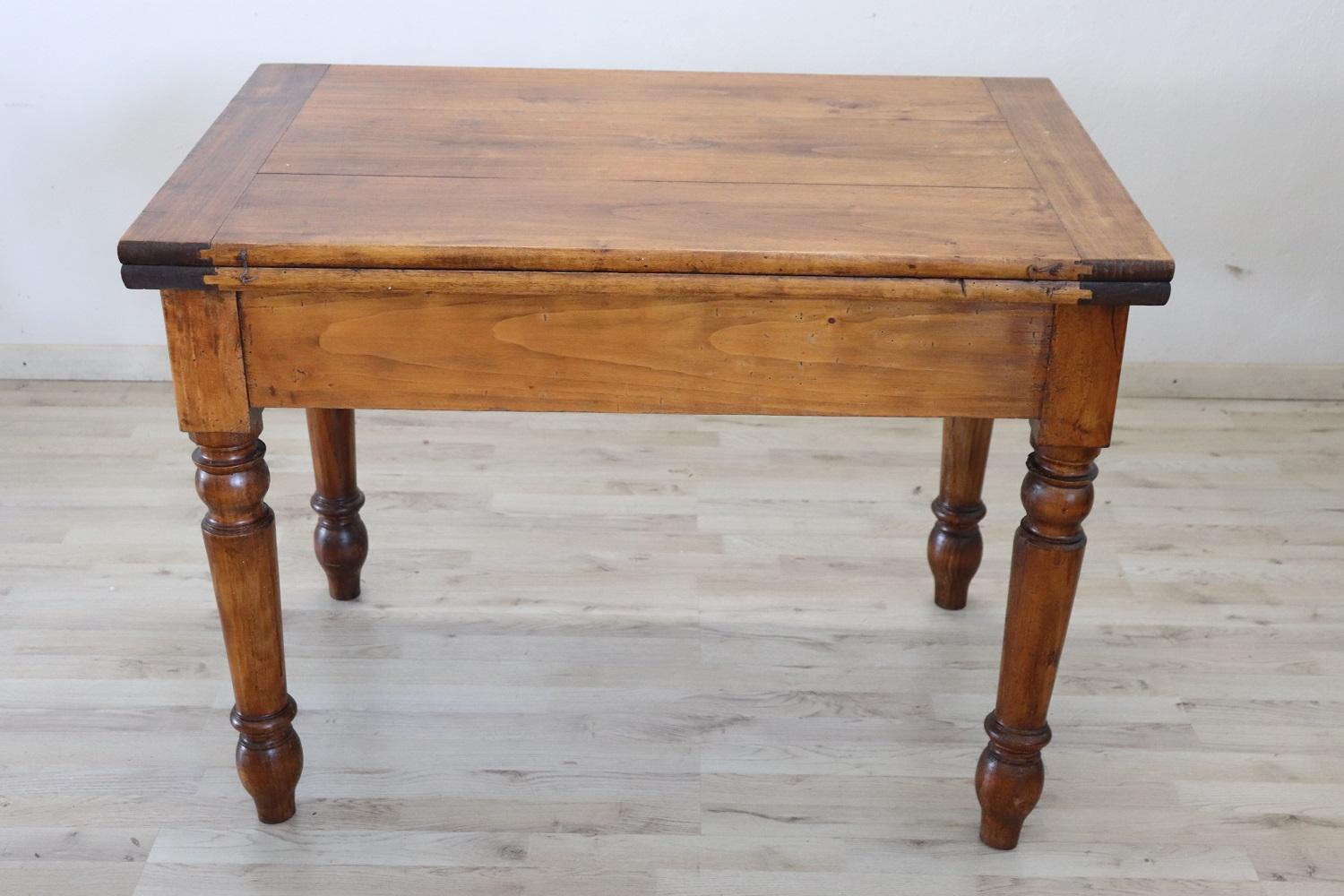 Louis Philippe 19th Century Italian Rustic Kitchen Table in Poplar Wood with Opening Top
