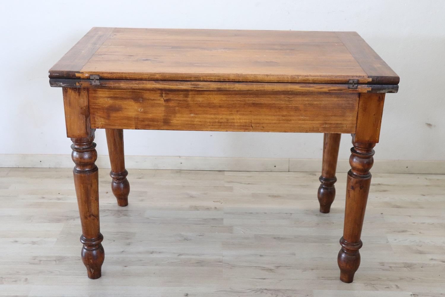 Mid-19th Century 19th Century Italian Rustic Kitchen Table in Poplar Wood with Opening Top