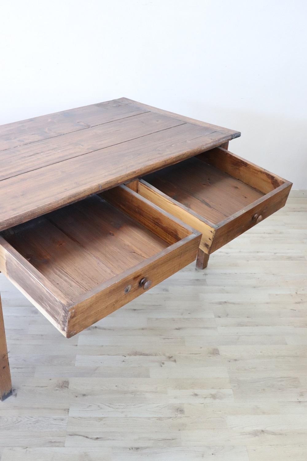 Mid-19th Century 19th Century Italian Rustic Kitchen Table or Writing Table in Poplar Wood  For Sale