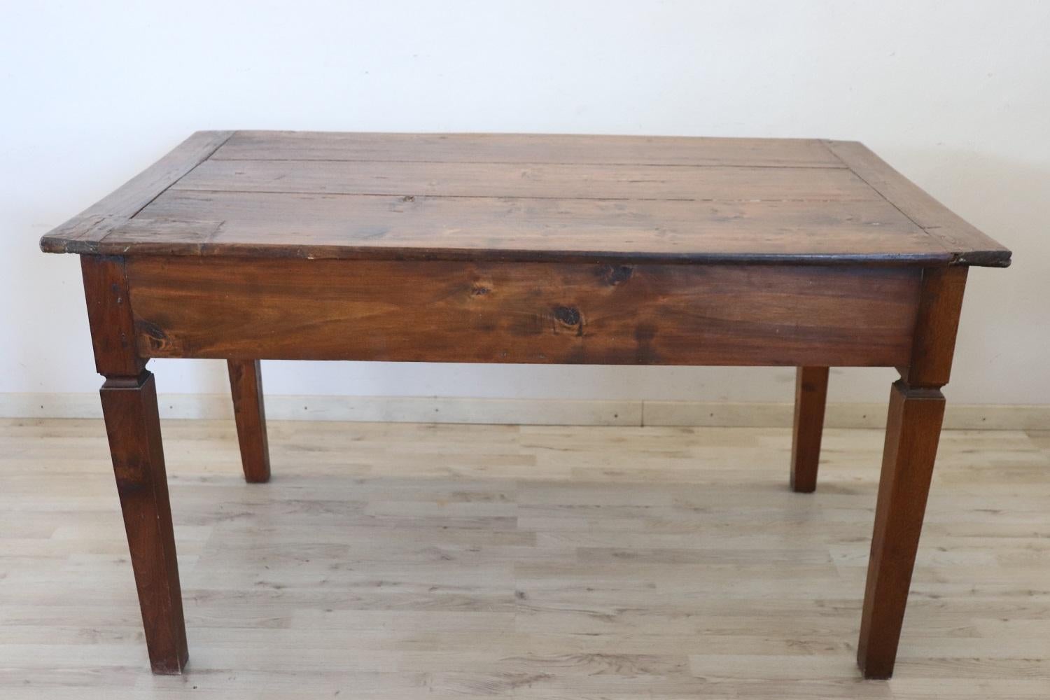 19th Century Italian Rustic Kitchen Table or Writing Table in Poplar Wood  For Sale 1