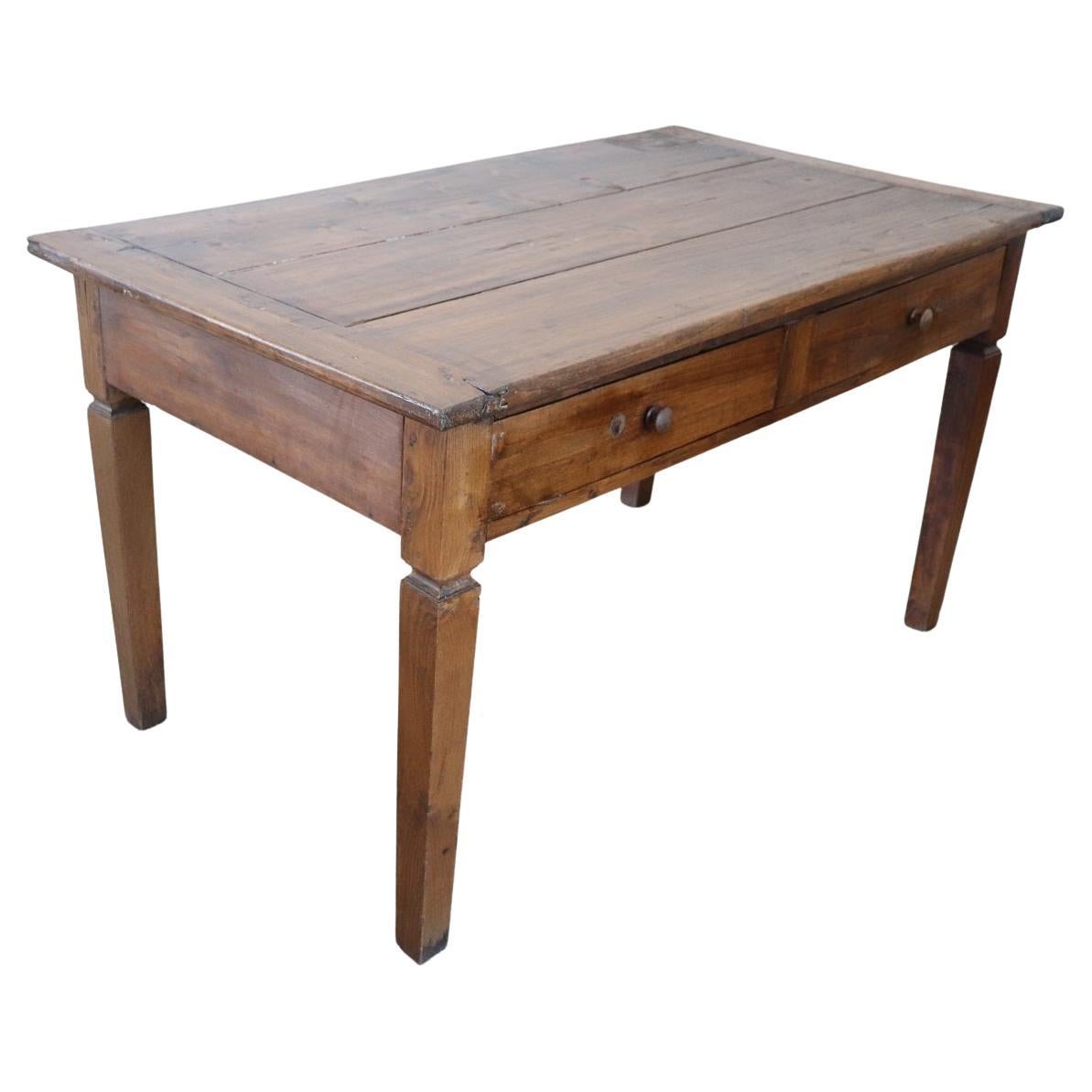 19th Century Italian Rustic Kitchen Table or Writing Table in Poplar Wood  For Sale