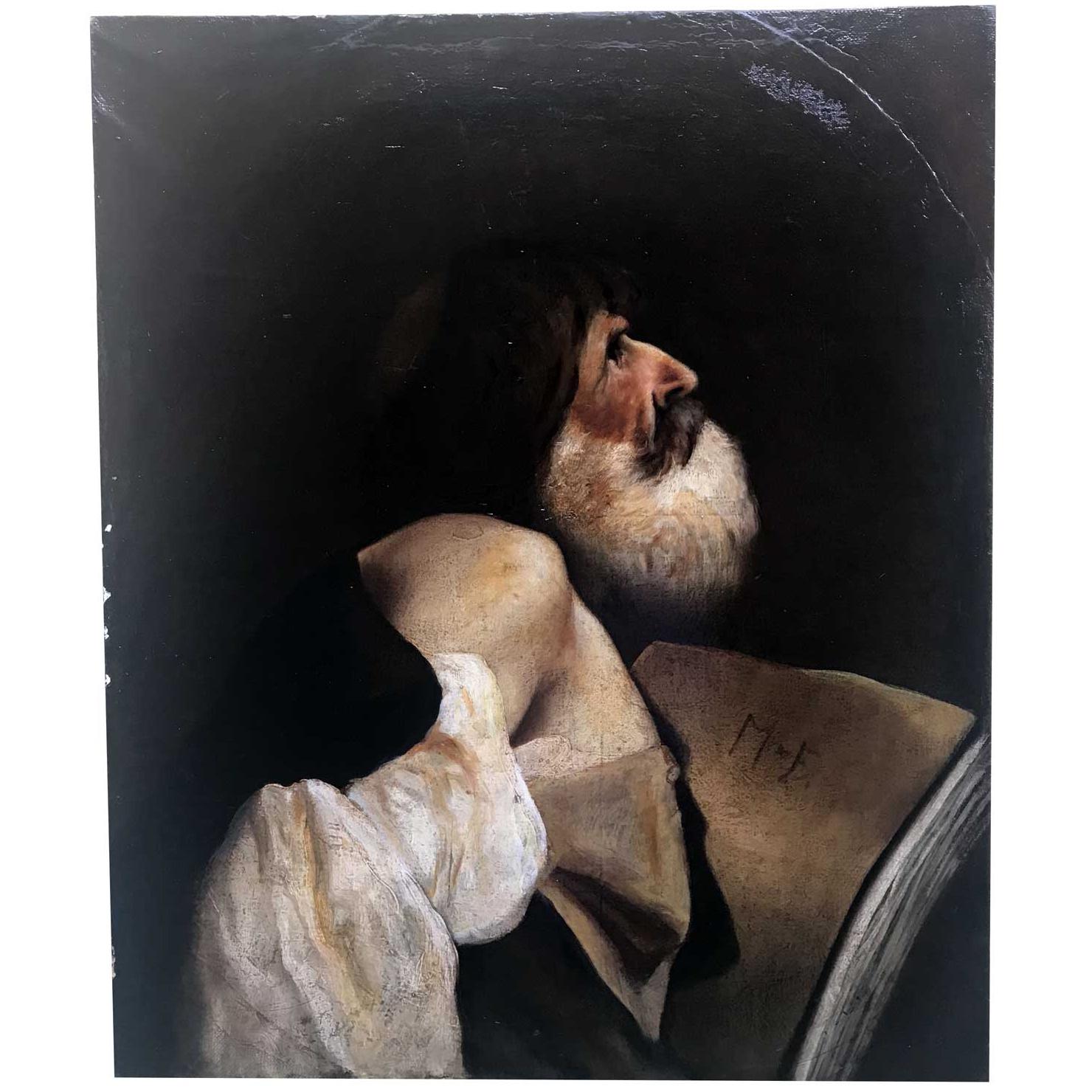 A late 19th century Italian school oil on canvas religious painting, depicting Saint James. It represents the detail of St. James Led to Martyrdom, after the Giovanni Battista Piazzetta (1682-1754) Italian Rococo painting executed in 1717 in the