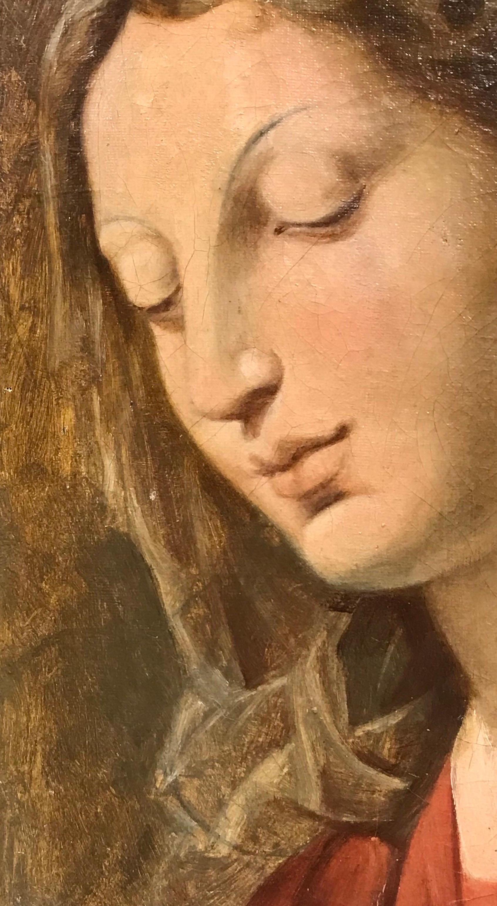 Beauty Antique Original Oil Painting The Madonna in Contemplation, gilt frame en vente 4
