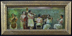 The Orchestra - 19th Century Italian Antique Classical Music Oil Panel Painting