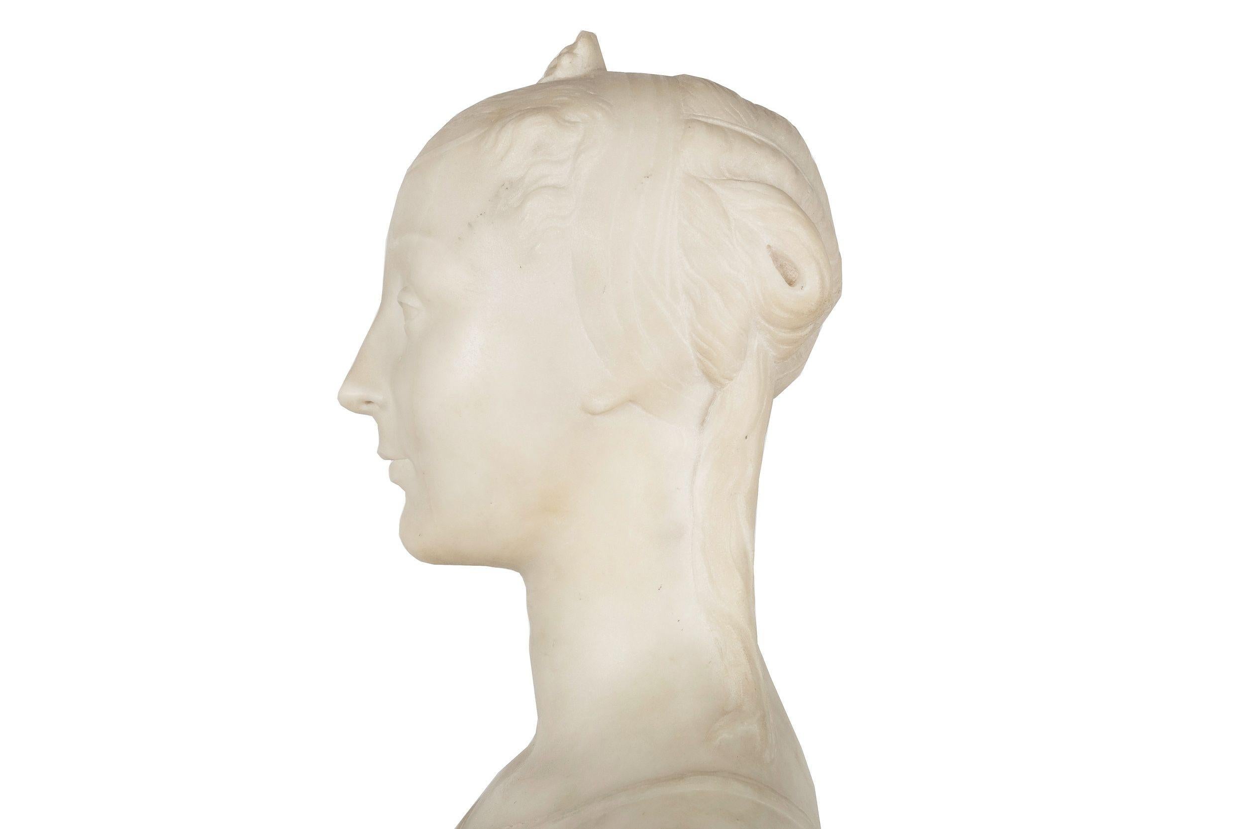 19th Century Italian School Antique Carved Alabaster Bust of a Woman 9