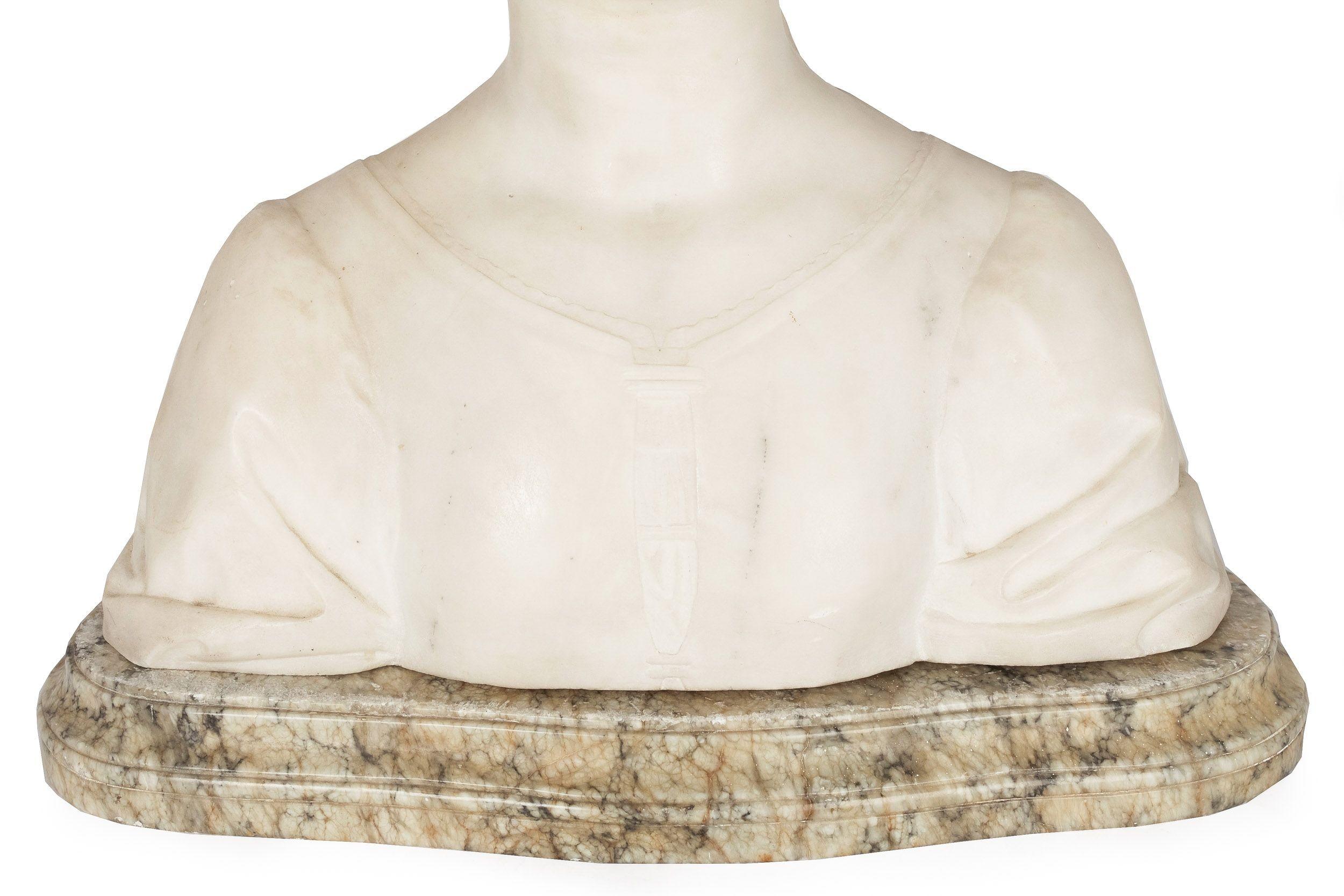 19th Century Italian School Antique Carved Alabaster Bust of a Woman 6