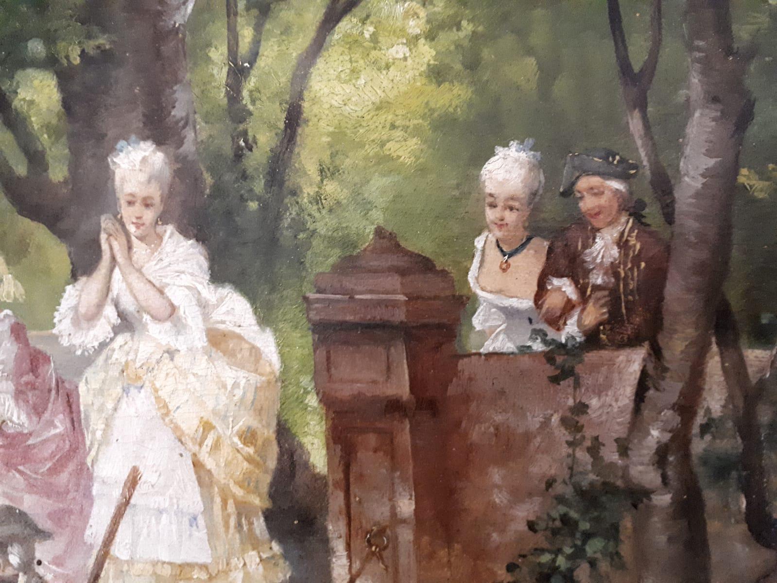 19th Century Oil Painting on Wood Villa Borghese Scene in Rome LAST PRICE For Sale 1