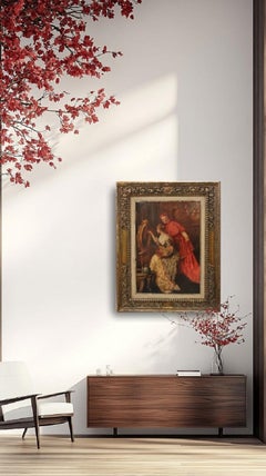 19th-century Italian School Oil Painting, Young Woman Painter with Cardinal