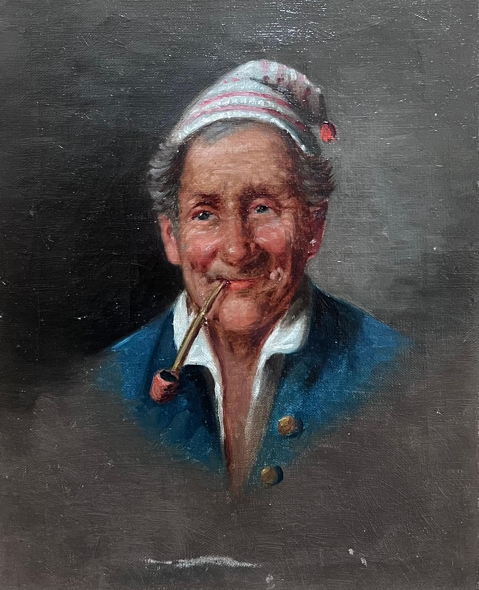 Antique Italian Portrait of Old Fisherman with Pipe Characterful Chap - Painting by 19th century Italian School