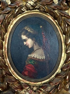 Fine Antique Oval Scrolled Florentine Italian Gilt Frame with Portrait of Lady