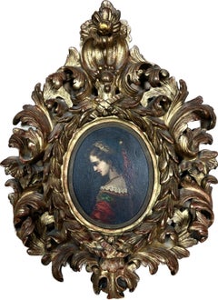 Fine Antique Oval Scrolled Florentine Italian Gilt Frame with Portrait of Lady