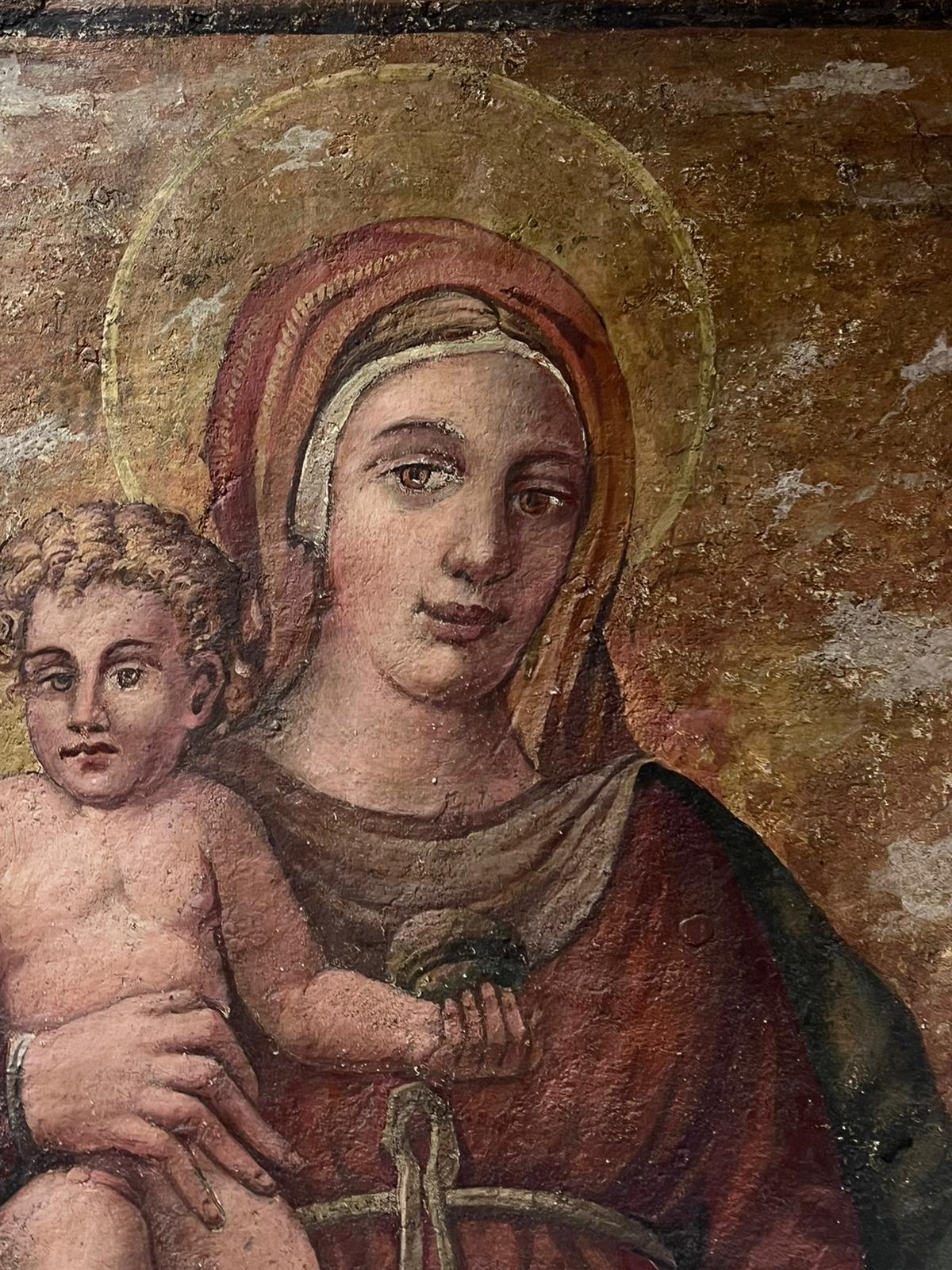 Italienisches Gemälde Madonna & Kind Tender Embrace im Renaissance-Stil, Altmeister – Painting von 19th century Italian School