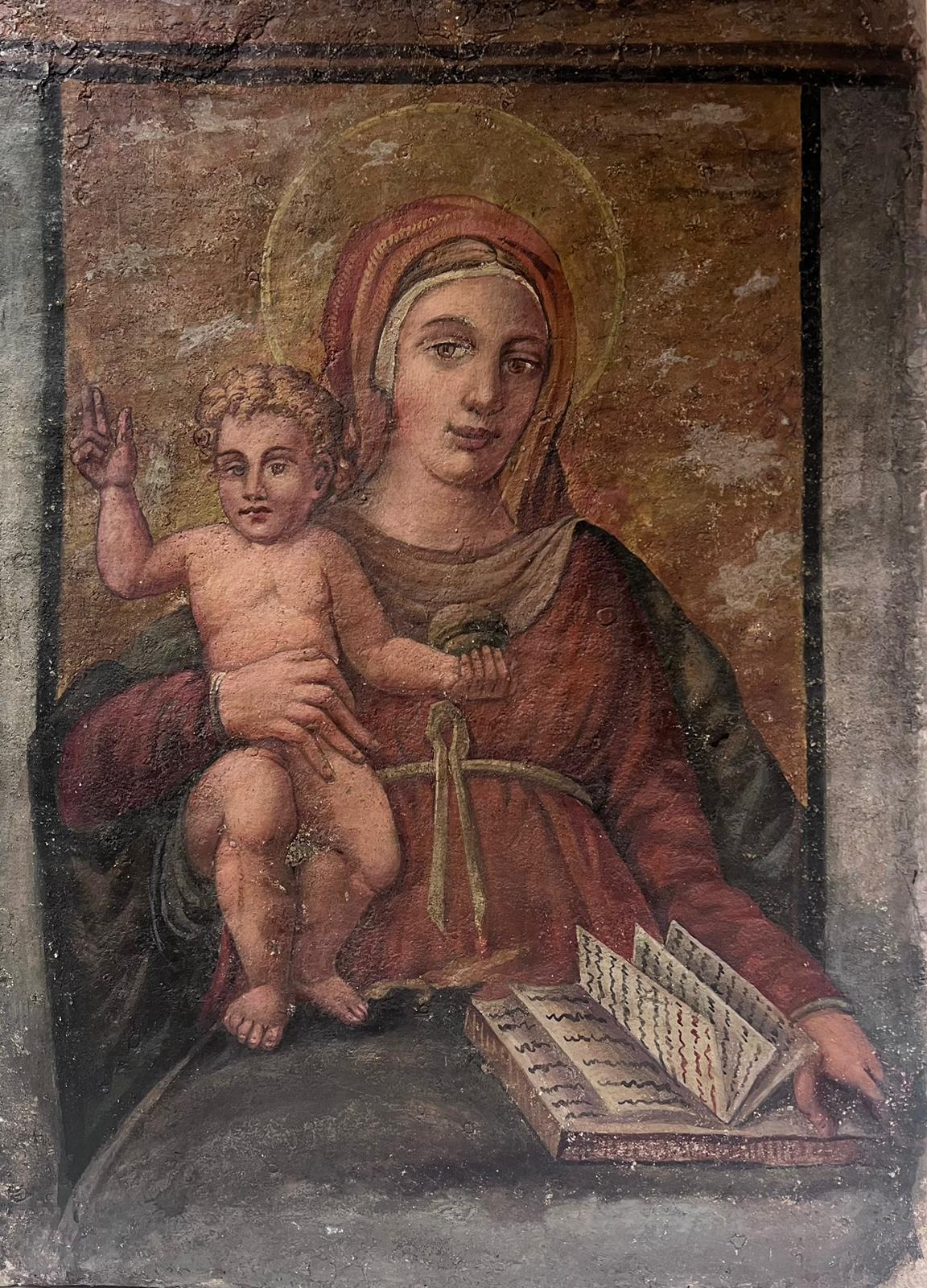 19th century Italian School Portrait Painting - Renaissance Style Italian Old Master Painting Madonna & Child Tender Embrace