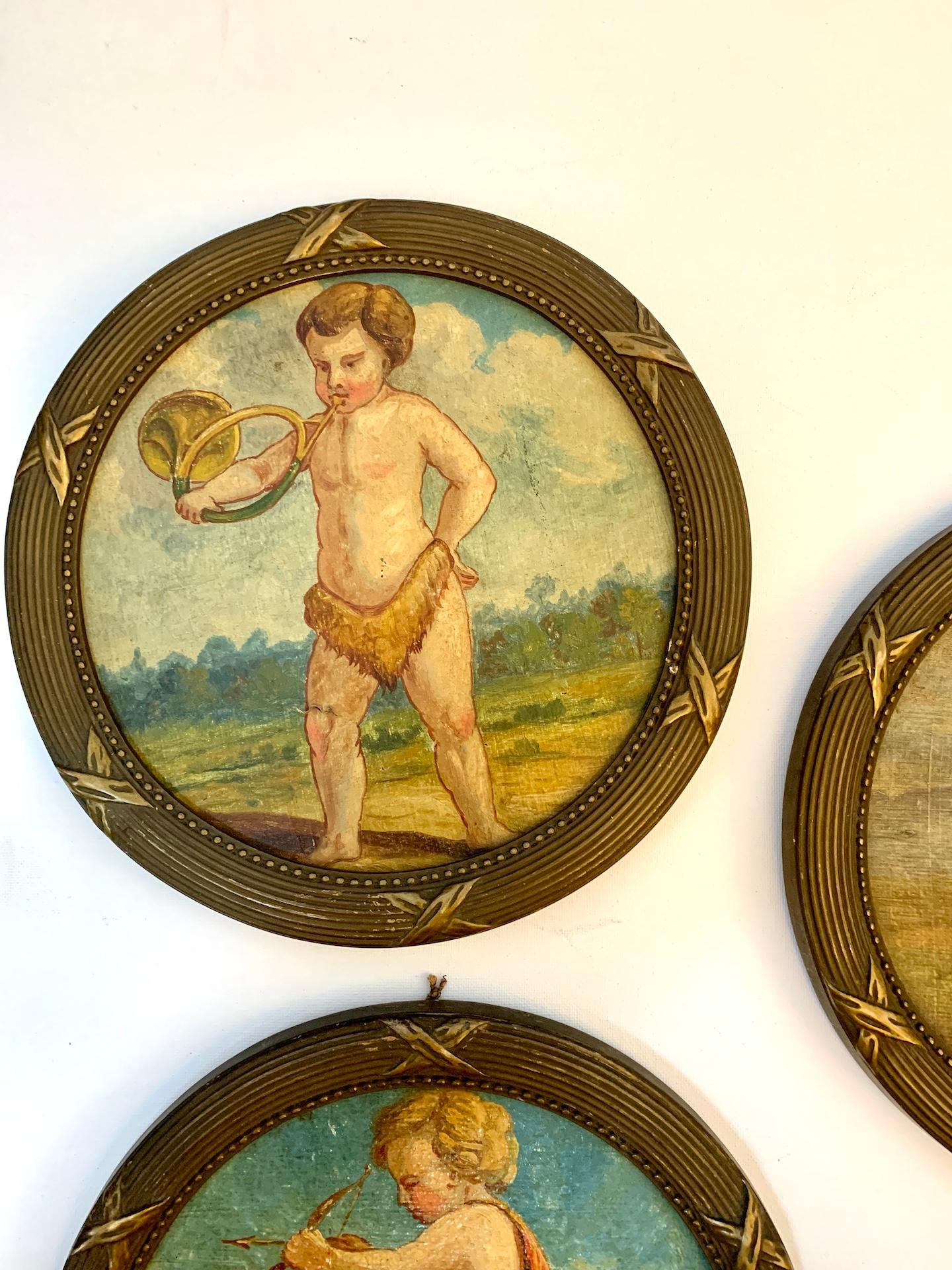 Set of Five late 19th century Italian or French portraits of Putti or Angels - Painting by 19th century Italian School