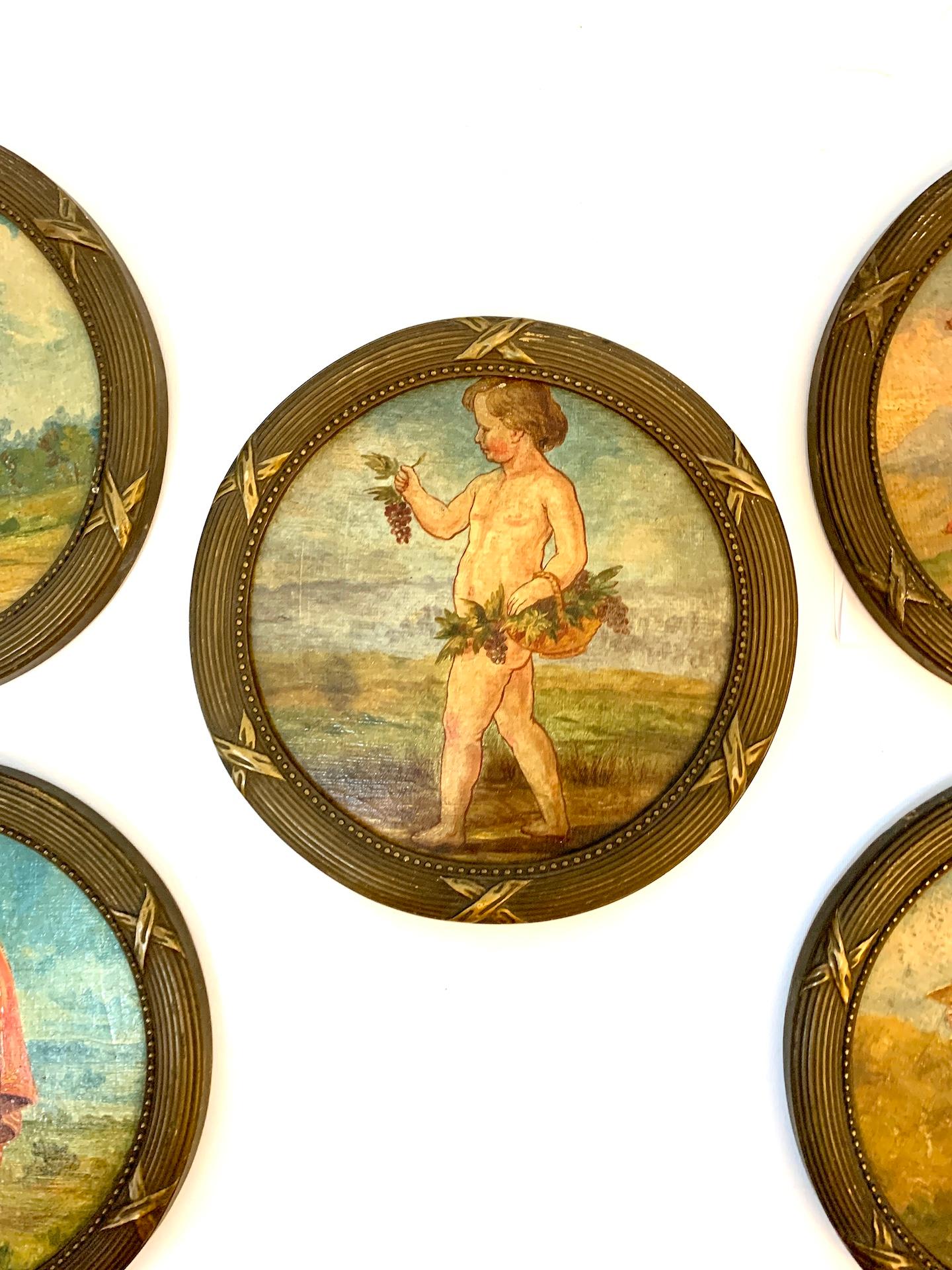 Set of Five late 19th century Italian or French portraits of Putti or Angels - Brown Figurative Painting by 19th century Italian School