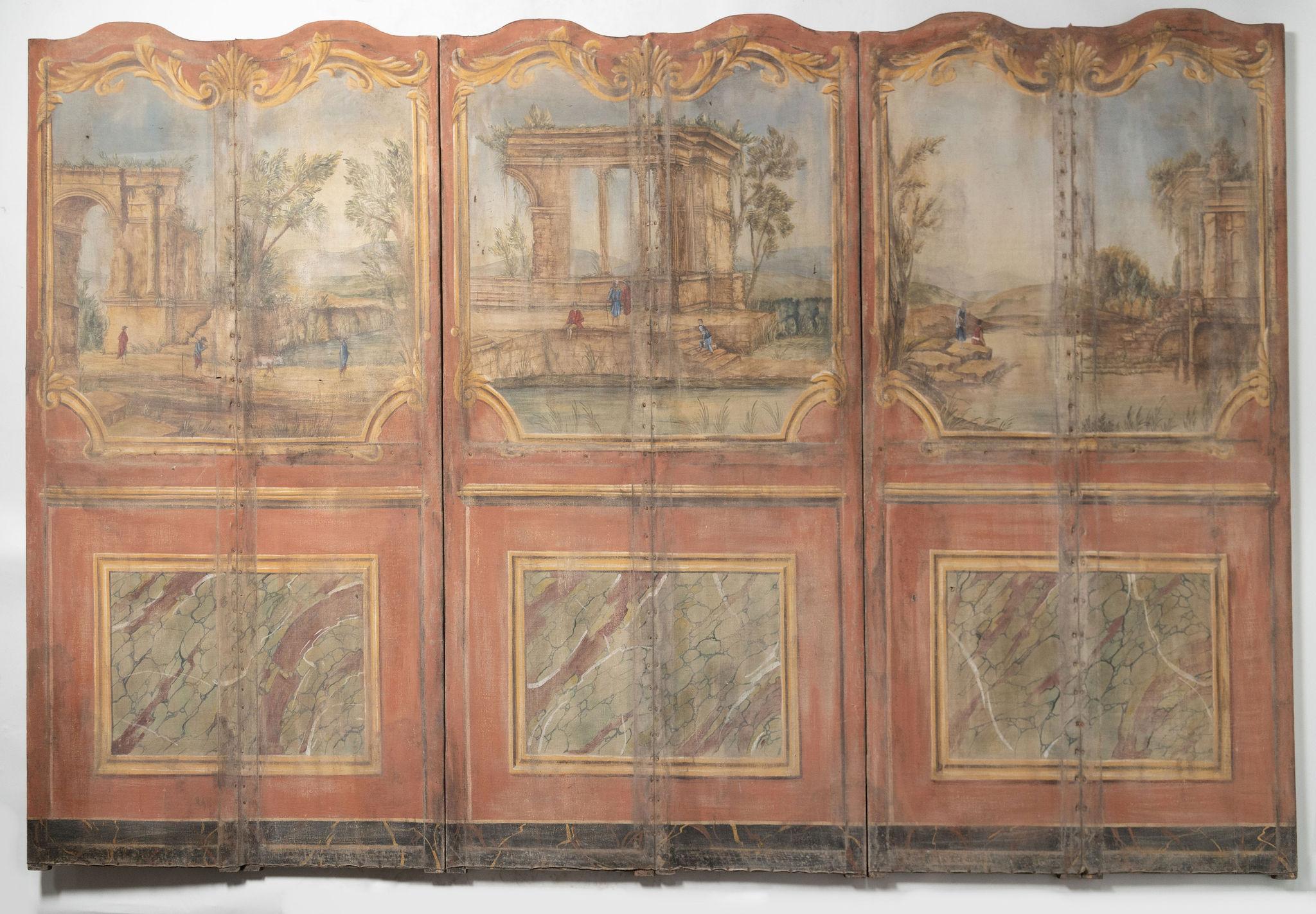 19th Century Italian screen, wall panel, oil on canvas For Sale 4