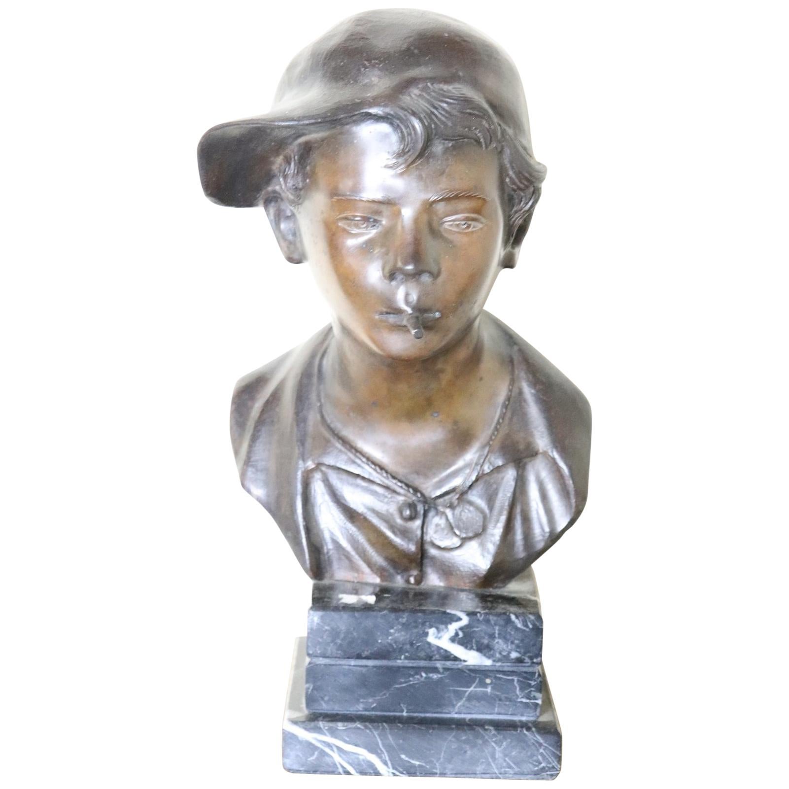 19th Century Italian Sculpture in Bronze Young Boy Signed G. De Martino