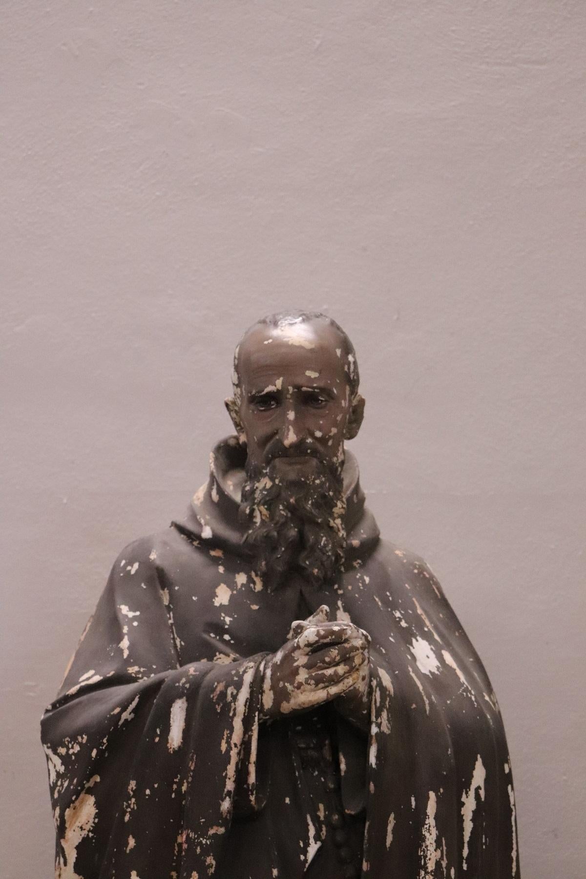 Refined italian sculpture in plaster. This large sculpture at almost real height represents Holy Francesco Maria da Camporosso. Francesco Maria da Camporosso, known as the Holy Father, venerated in Genoa where the body is kept in the Capuchin church